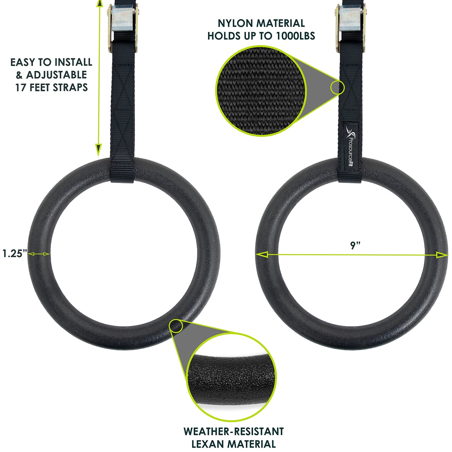 ProsourceFit Fitness Gymnastics Rings with Straps for Total Body Conditioning at Home