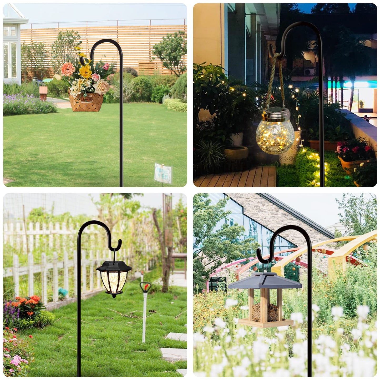 Rexwnadu Shepherds Hook 76 Inches 2 Packs for Bird Feeder Heavy Duty Adjustable Outdoor Shepherd Hooks with 5-Prong Base for Lanterns Planting Hanger Weddings (76")