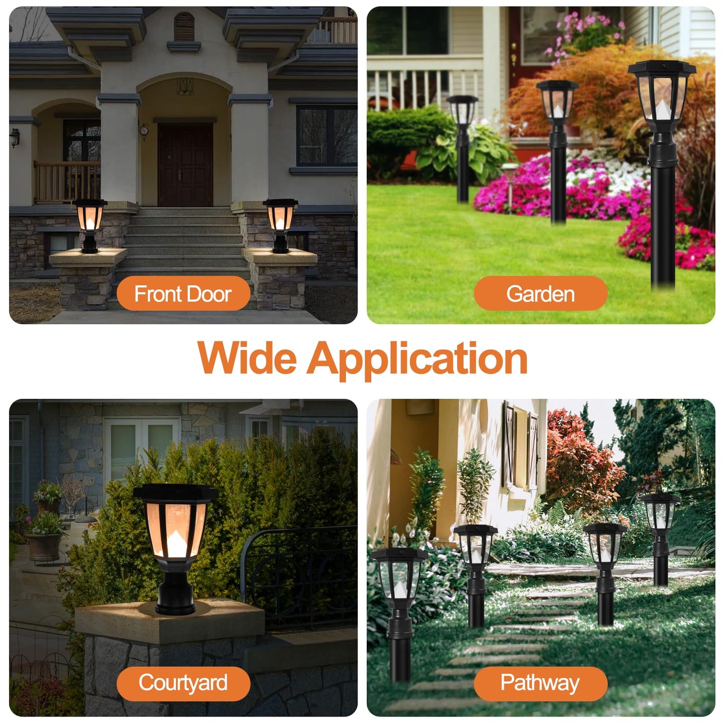 FUDESY Solar Lamp Post Light Outdoor, Waterproof LED Fence Post Lights Solar Powered with Pier Mount Base, Plastic Black Pole Light for Outside Garden Landscape Yard Pathway, 3000K Warm White
