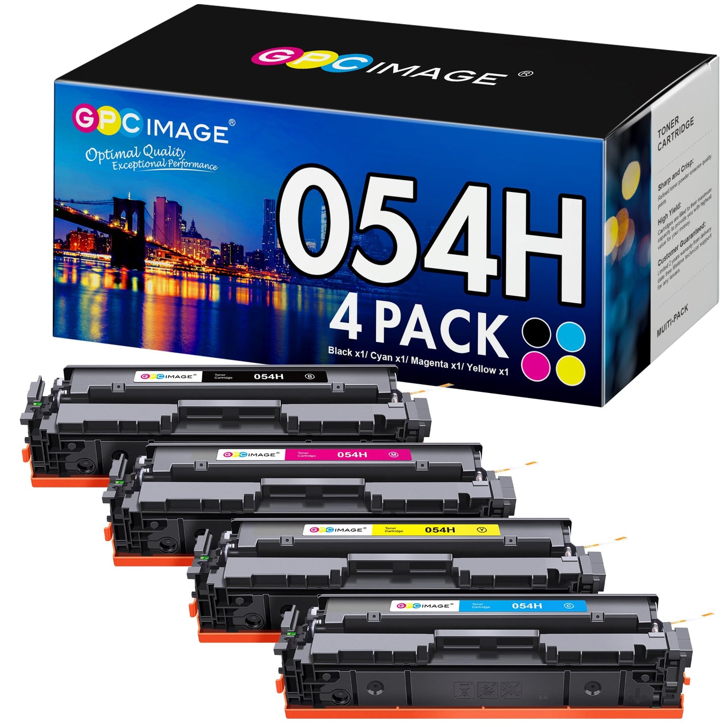 GPC Image 054H Toner Cartridge Replacement for Canon 054 CRG-054 054H to use with Color ImageClass MF644Cdw LBP622Cdw MF642Cdw MF640C LBP620 Toner Printer (1 Black, 1 Cyan, 1 Magenta, 1 Yellow)