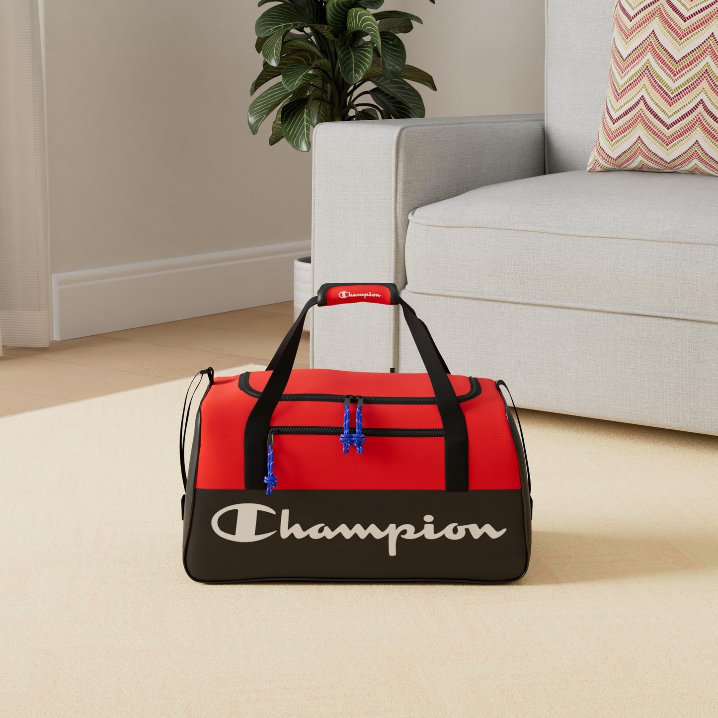 Champion Logo Duffel Bag, Red, One Size
