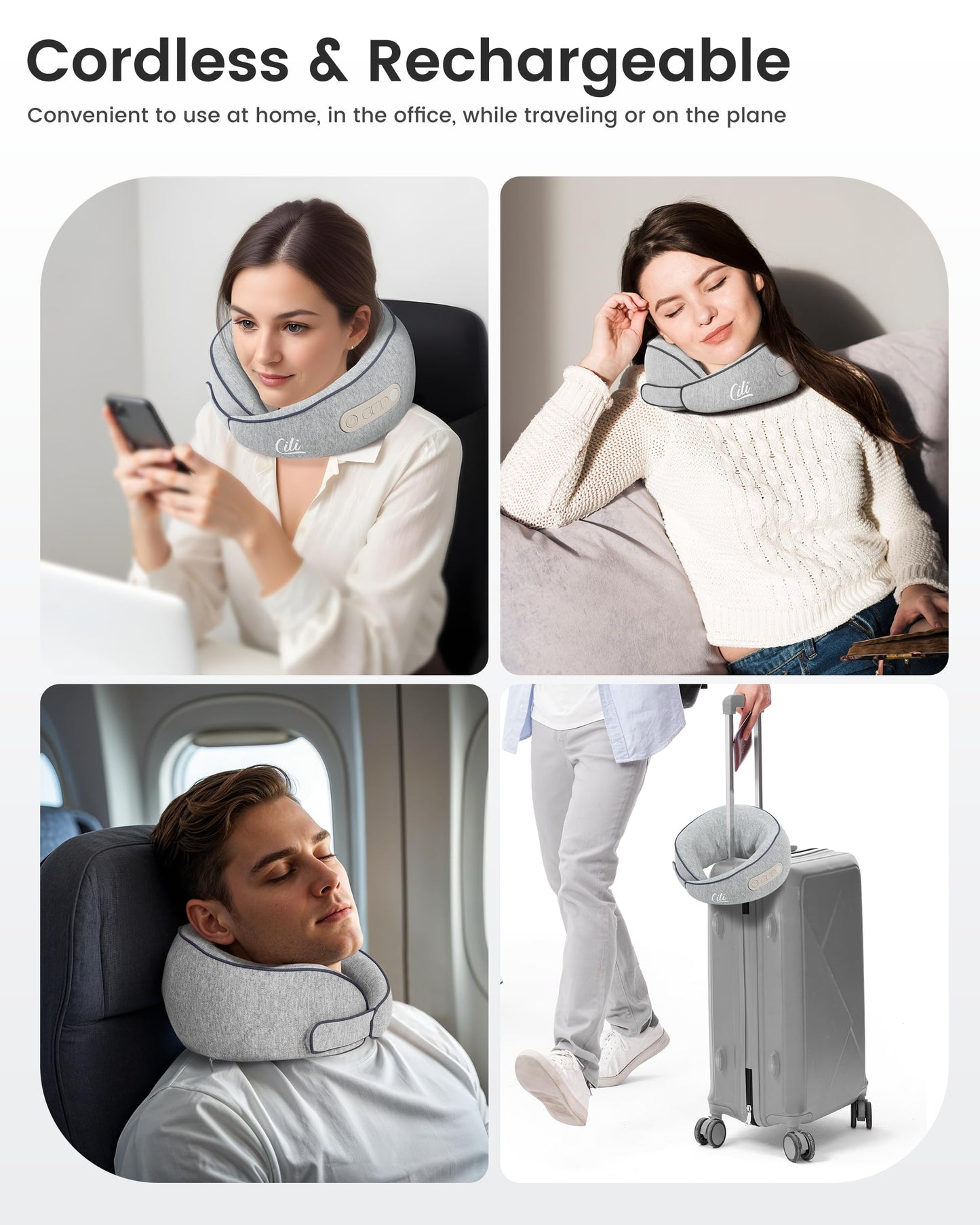 CILI Cordless Neck Massager Pillow with Heat,Shiatsu Neck Massager with 3 Adjustable Intensity,Heated Massage Pillow for Travel,Lightweight & Hand-free for Home, Office,Gifts for Mom,Dad