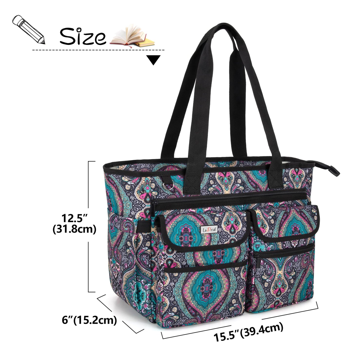 LoDrid Teacher Tote Bag with Bottom Pad, with Separated Storage Laptop Layer (up to 15.6 Inch), Teacher Bags and Totes for Women, Teacher Utility Bag with Large Compartment, Totem(Patented Design)