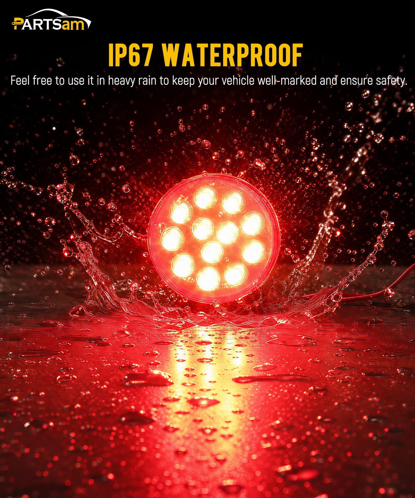 Partsam 8Pcs 4" Round Red LED Trailer Tail Light, 4 Inch Round Led Stop Turn Tail Lights Brake Brake Trailer Lights for RV Trucks, Rubber Grommets and 3-Prong Wire Pigtails Included