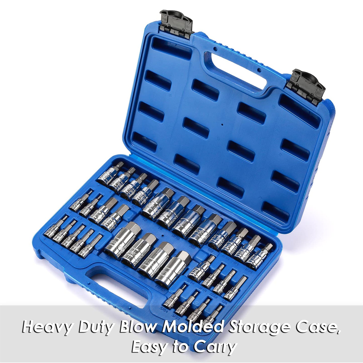 MIXPOWER 33 Piece Master Hex Bit Socket Set, S2 Steel, SAE and Metric, Allen Socket Bit, 5/64-inch to 3/4-inch, 2mm to 19mm Socket Tool Kit