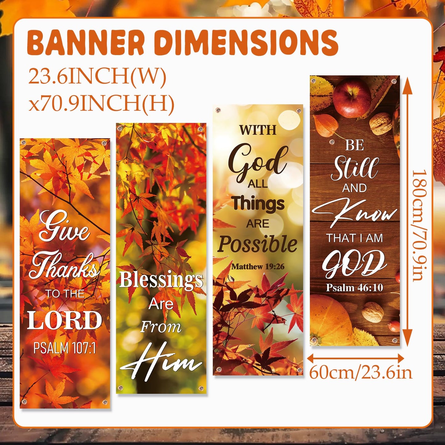 4 Pcs Fall Harvest Church Banners with Bible Verse Backdrop, Religious Praise Hanging Signs, for Church Decorations Sanctuary Wall Fall Harvest Banners