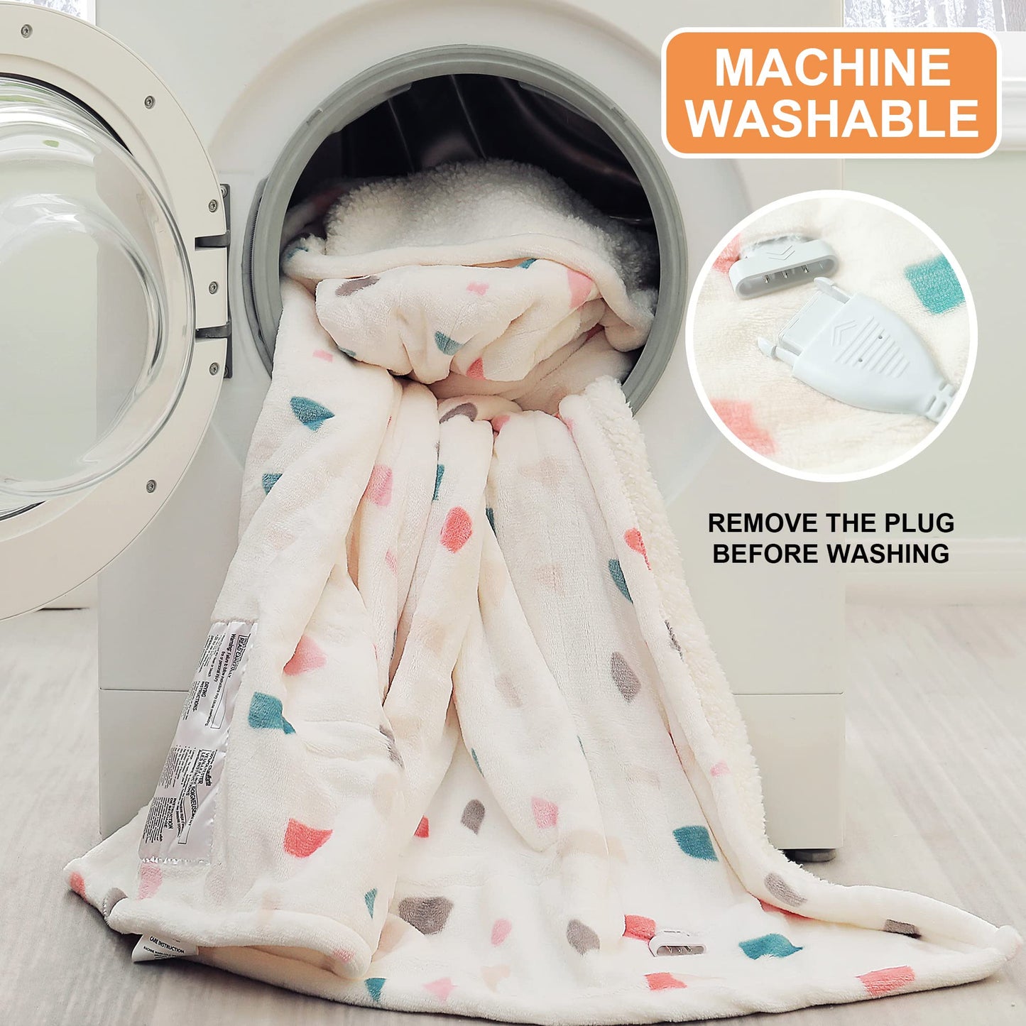 SOGANASA Heated Blanket Throw Electric Throw Blanket 50"x60" - Machine Washable Printed Heated Throw Blanket with ETL & FCC Certification 4 Heating Levels 3 Hours Auto-Off Overheat Protection (Stone)