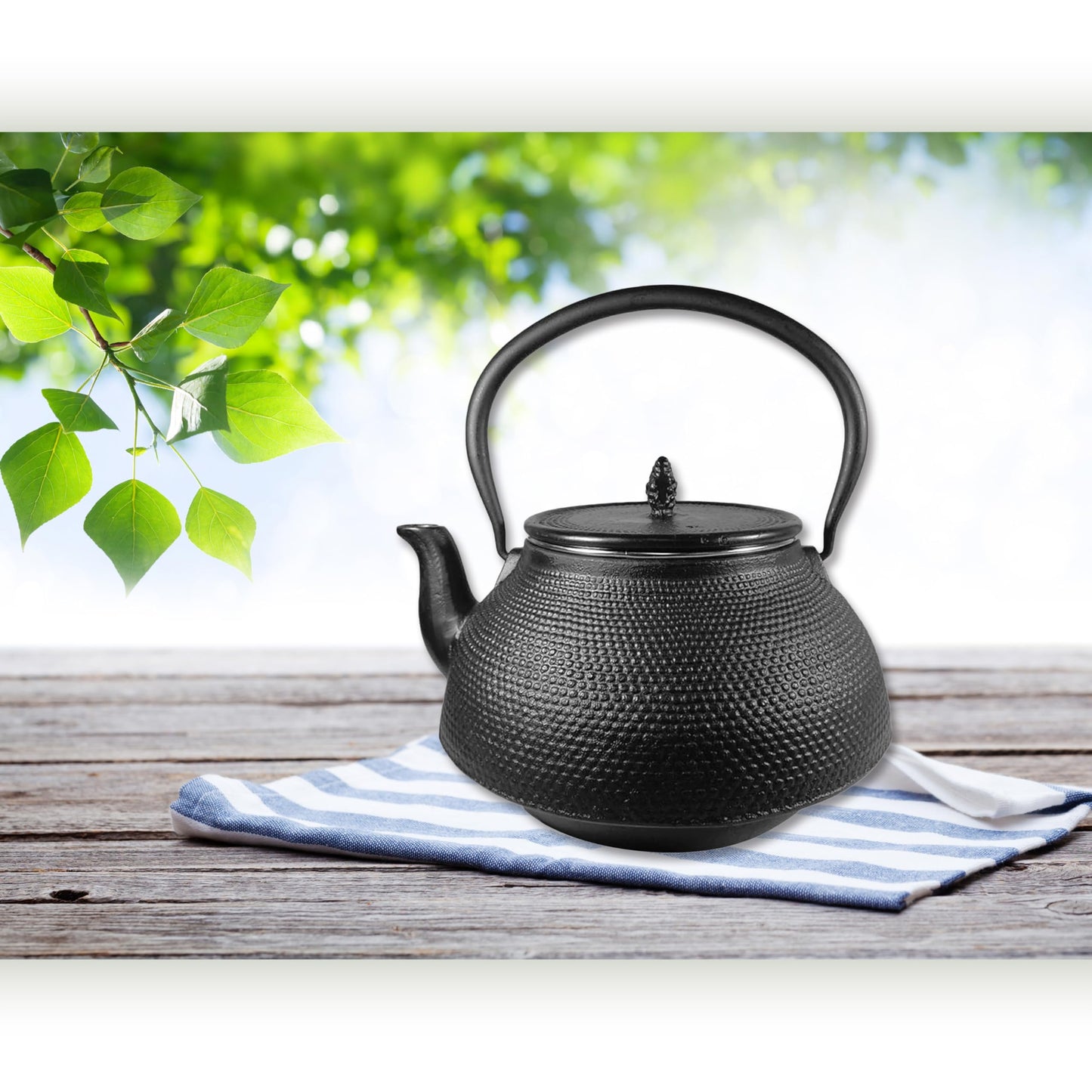 Cuisiland Large 66 OZ Hobnail Cast Iron Teapot Enameled Interior and Stainless Steel Infuser