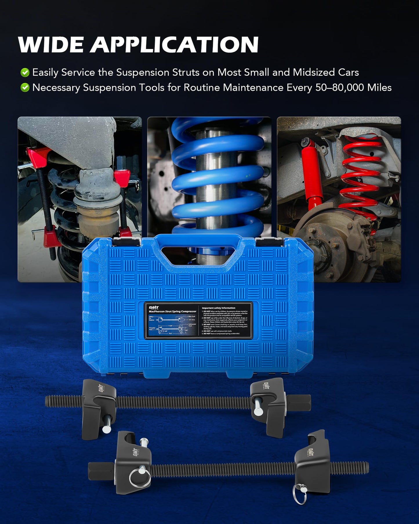 Orion Motor Tech 2pc Macpherson Strut Spring Compressor Tool Set with 26.7 cm Range, Heavy Duty Coil Spring Compressor Tools with 1/2" Square Drive, 13/16" Hex Strut Compressors for Car Truck, Black