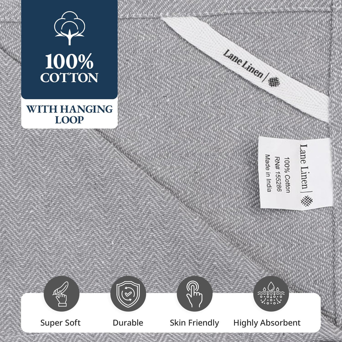 Kitchen Towel Set - 100% Cotton Kitchen Towels, Reusable Dish Cloths, Grey Dish Towels for Kitchen, Soft Absorbent Tea Towels, Durable Kitchen Hand Towels, 14” x 25” Kitchen Dish Towels - 12 Pack