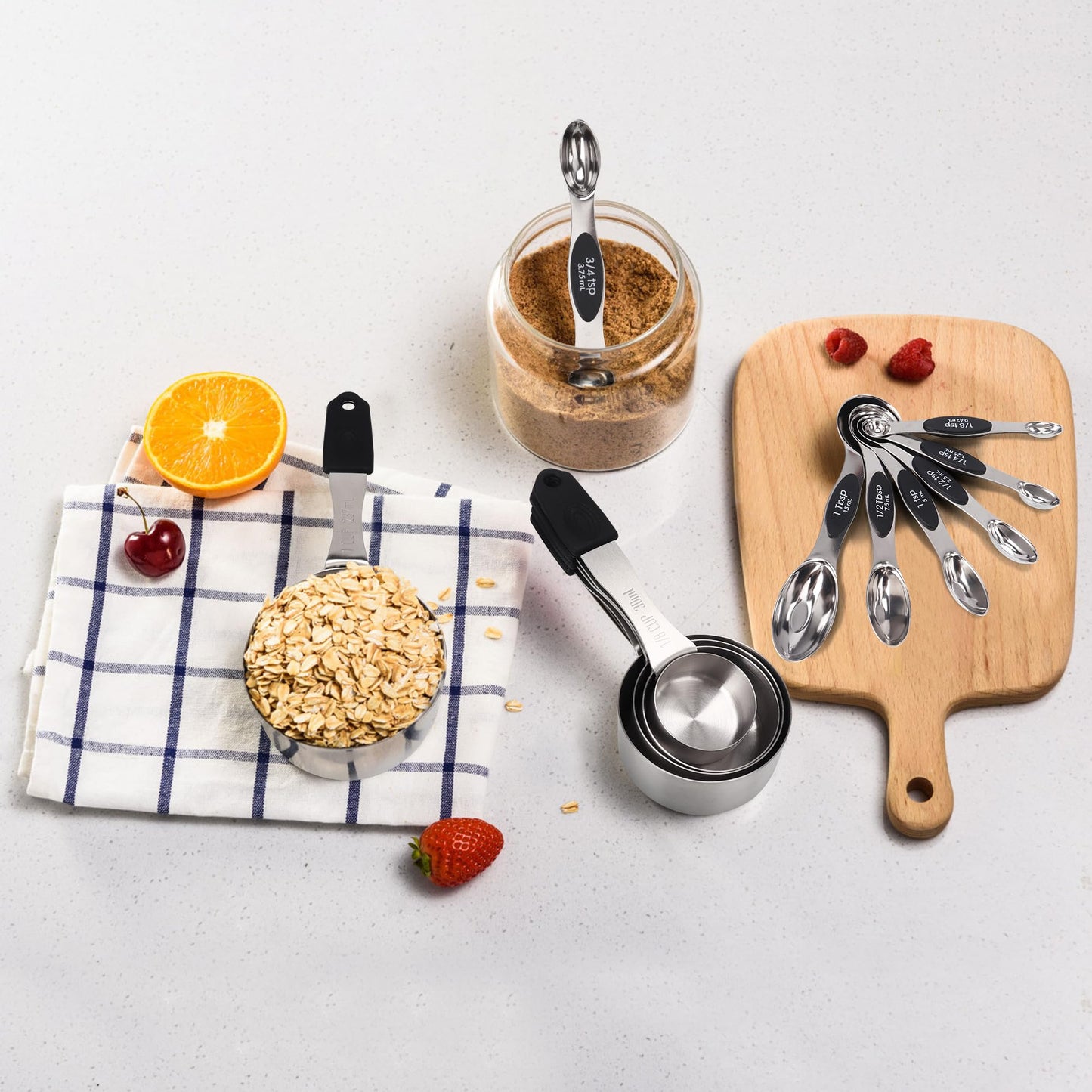 Magnetic Measuring cups and spoons Set, 5 Stainless Steel Magnetic Measuring Cup and 8 Double Sided Measuring Spoons with 1 Leveler,Kitchen Gadgets for Cooking & Baking