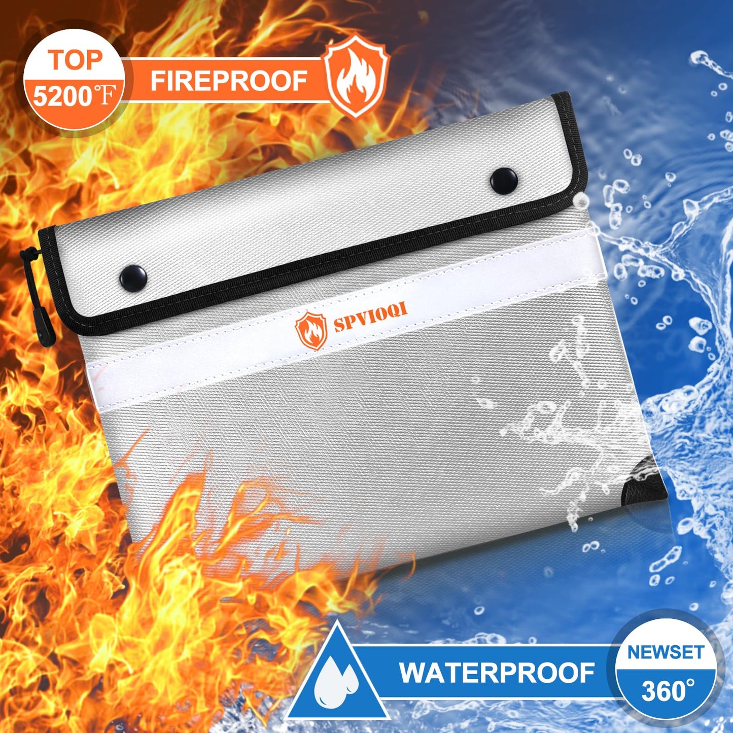 Upgraded Fireproof Document Bag 5200°F, 14.2” X 11” Waterproof Fireproof Bag with Zipper, 8 Layers of Heat Insulated Materials, Fireproof Money Bag for Cash, Important Documents and Valuables fire bag