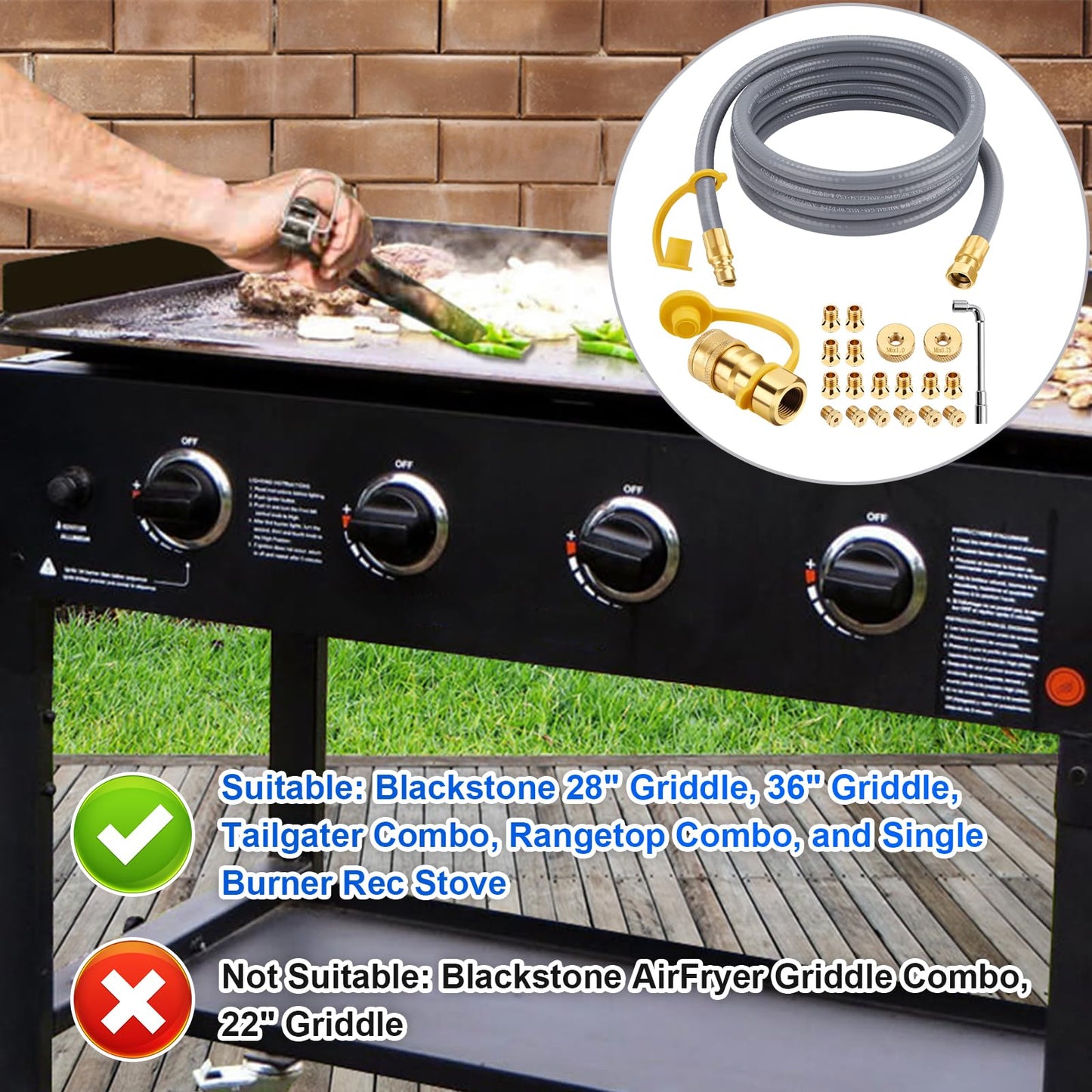 WADEO 5249 Propane to Natural Gas Conversion Kit, 10 Feet 3/8” Natural Gas Hose with Quick Connect Fitting, Compatible with Blackstone 28"&36" Griddles, Tailgater & Single Burner Rec Stove