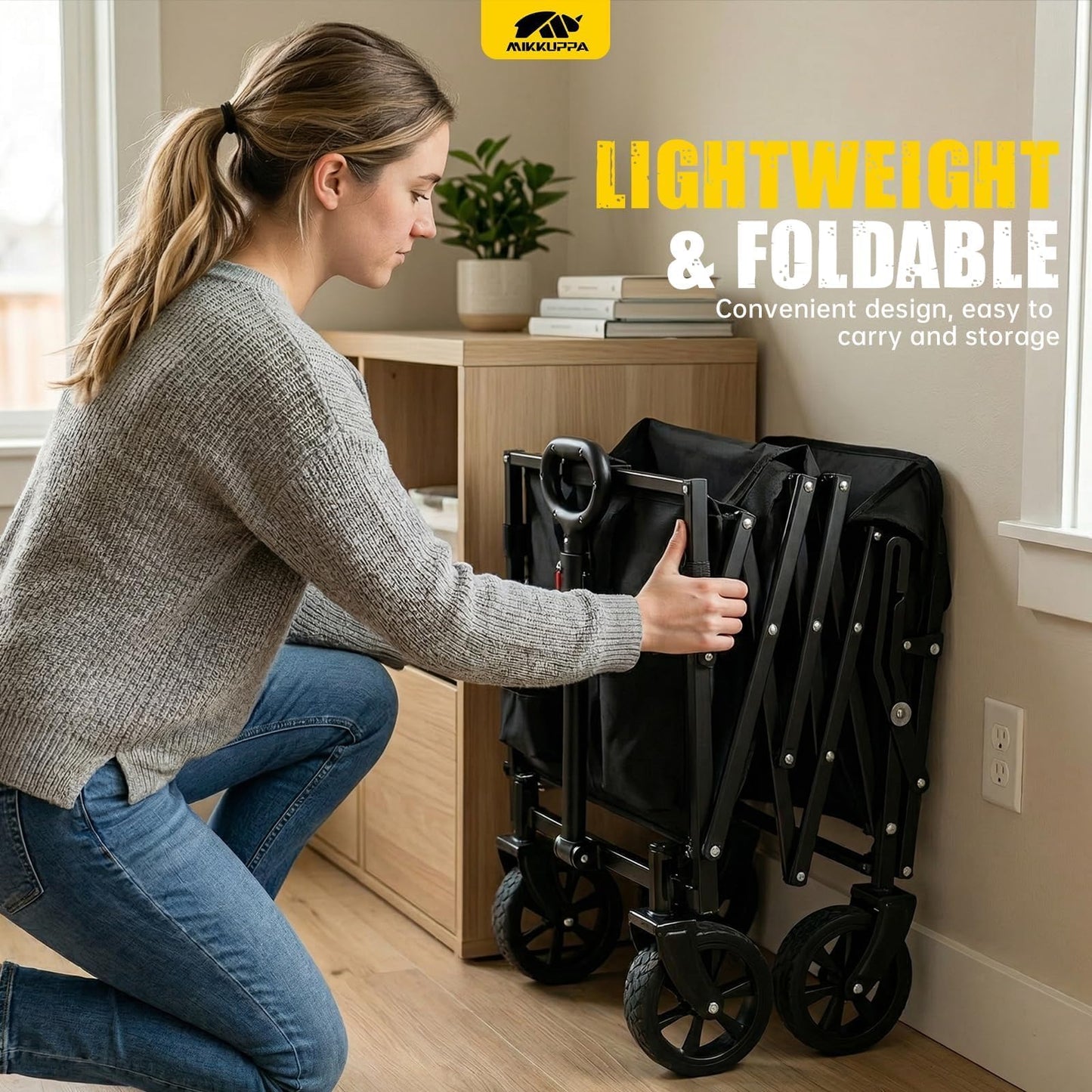 MIKKUPPA Collapsible Wagons Carts Foldable - 180L 340LBS Heavy Duty Utility Wagon with Drop-Down Tailgate for Groceries & Dogs, Portable Shopping Carts with Wheels for Camping, Beach, Sports, Garden