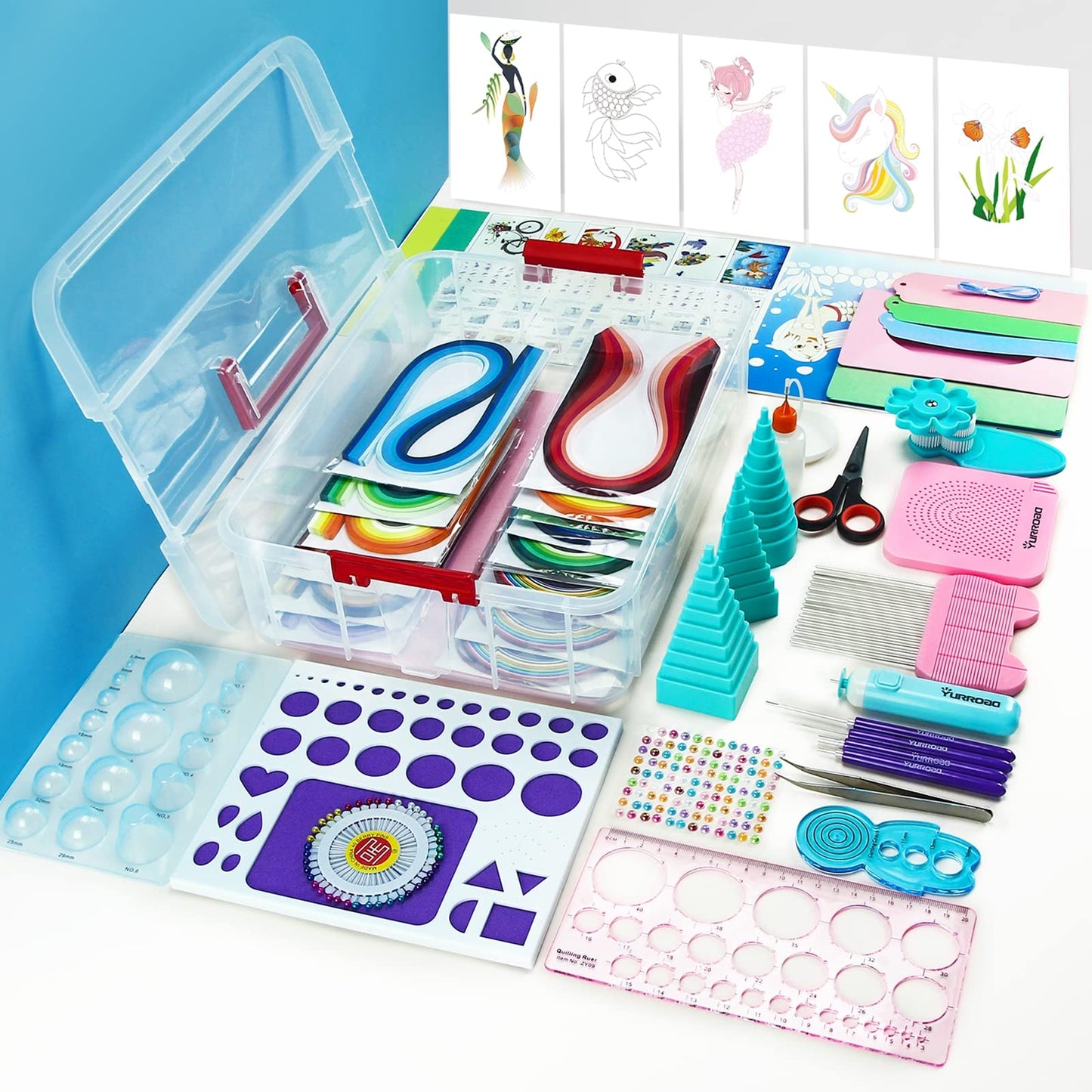All-in-One Paper Quilling Kit– 1860 pcs 3mm/5mm/10mm Quilling Paper Strips with Electric Quilling Pen/Crimper/Comb Board, Complete Set for Beginners to Advanced Users, DIY Crafts & Classroom Teaching