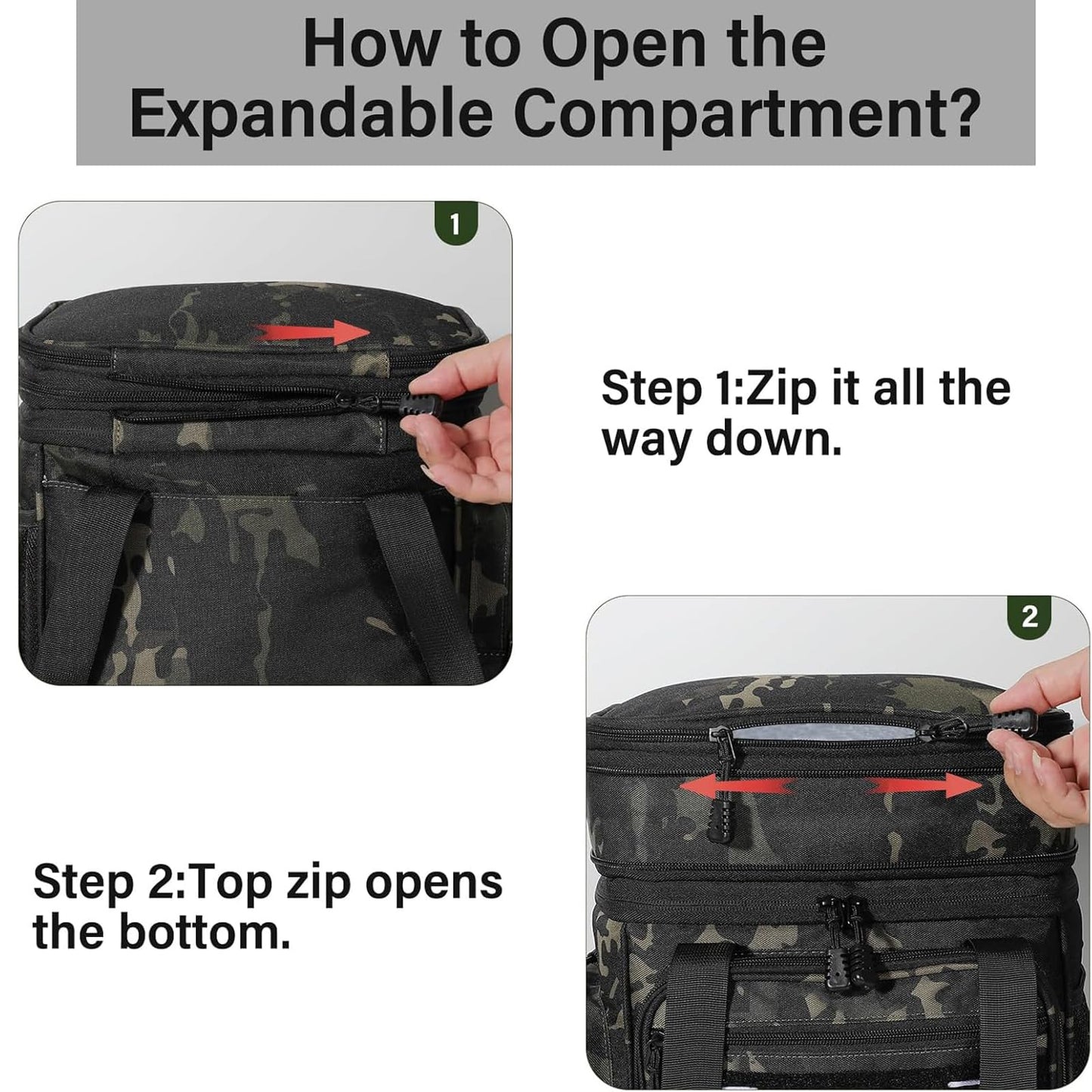 Expandable Tactical Lunch Box, XLarge Insulated Lunch Cooler Bag Heavy Duty Leakproof Lunch Pail for Men Adults Work Office Outdoor Picnic Trips,25L,Black-Camo