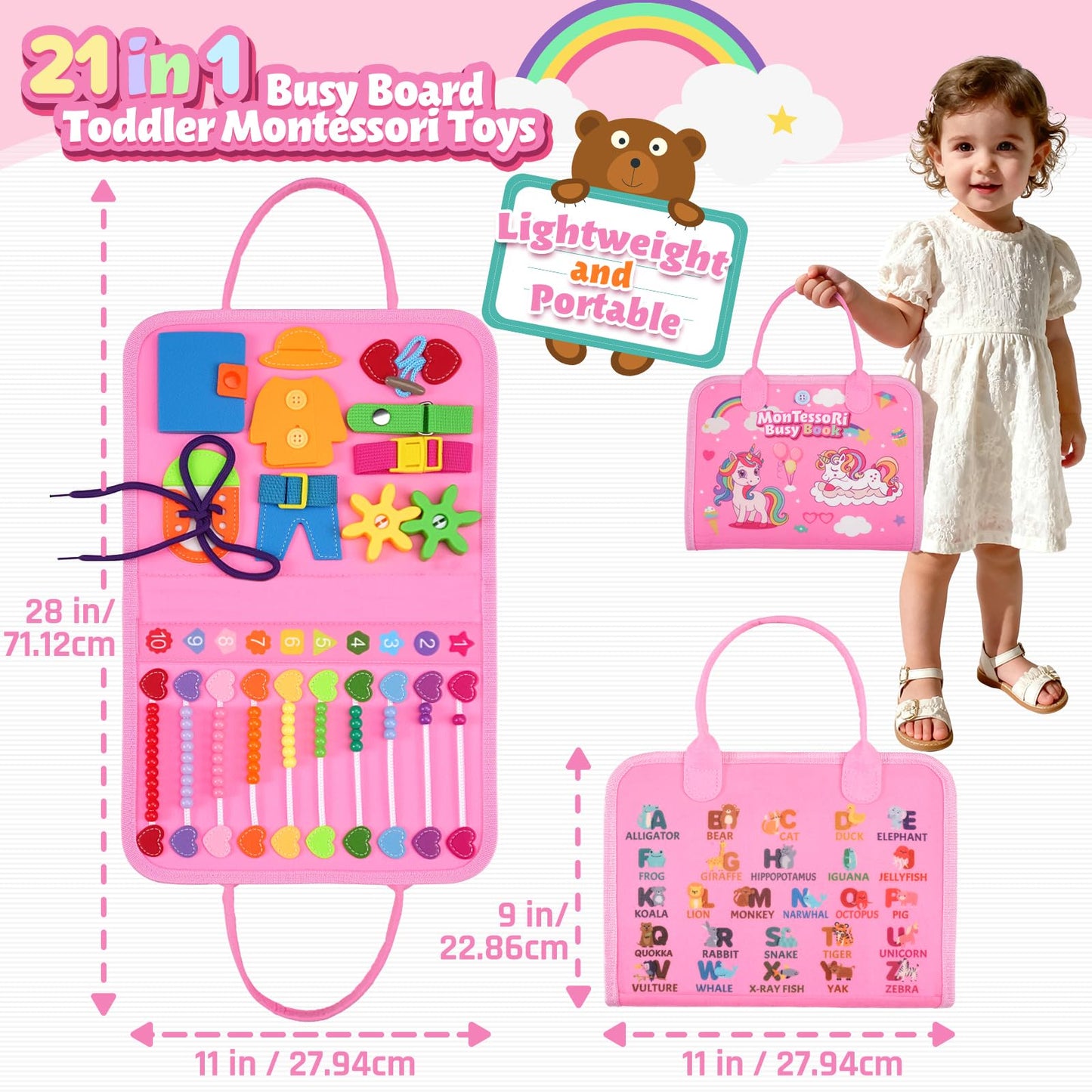 ZOOI Toddler Toys Busy Board - Montessori Toys for 1-5 Year Old Boy Girl Birthday Gifts for Kids, Sensory Toys Baby Essentials, Busy Book for Toddlers 1-5 Year Old, Airplane Activities Toys Gifts
