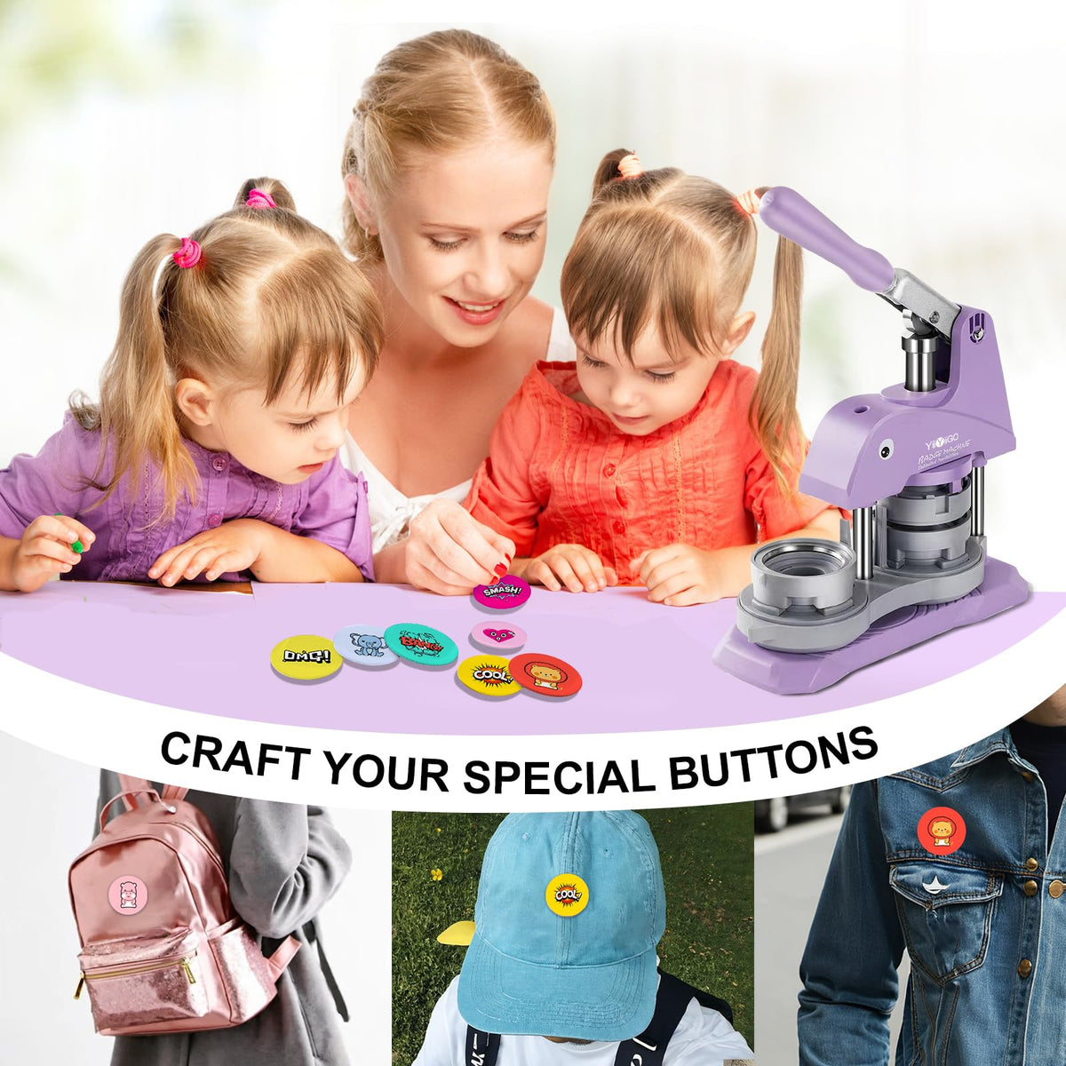 YiiYiiGO 200 Sets 58mm/2.28inch Button Maker Supplies, (Approx.2.25 inch) Round Badge Blank Pins, Includs Metal Shells, Metal Back Cover, Blank Paper and Transparent film for Pin Maker Button Press