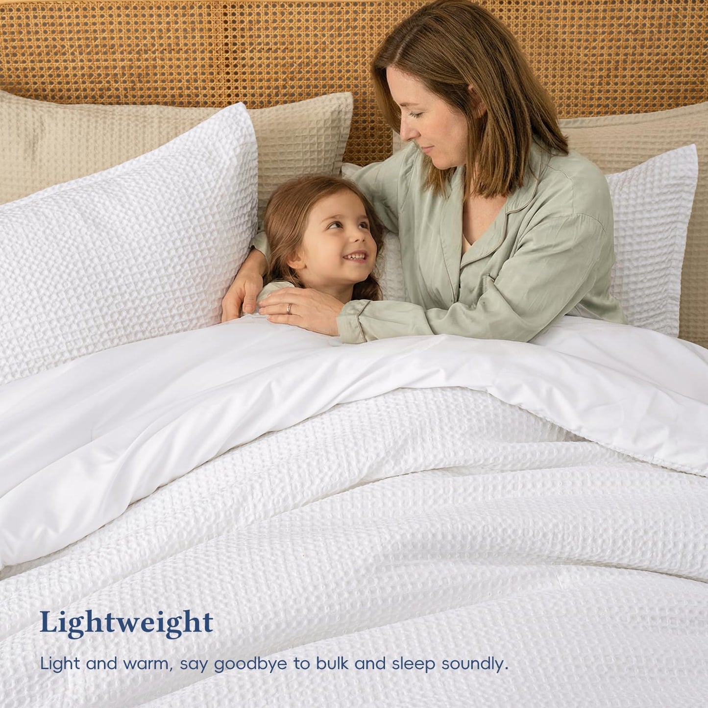 David's Home Waffle Weave Comforter Set 2PCS Twin Size, Soft Breathable Lightweight Cozy Skin-Friendly Warm for All Season, Elegant Aesthetic Home Decor Bedding Set with Pillow Shams, White