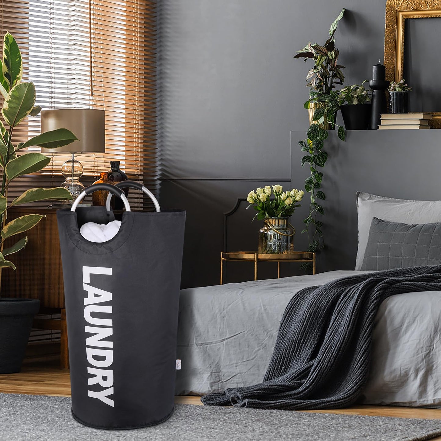 SweetMemo 95L Laundry Hampers 2 Pack ,Large Tall Laundry Baskets with Handles, Freestanding Cloth Hamper Bag – Dirty Fabric Laundry Bags for College Dorm,Laundry Room, Sturdy, Lightweight – Black