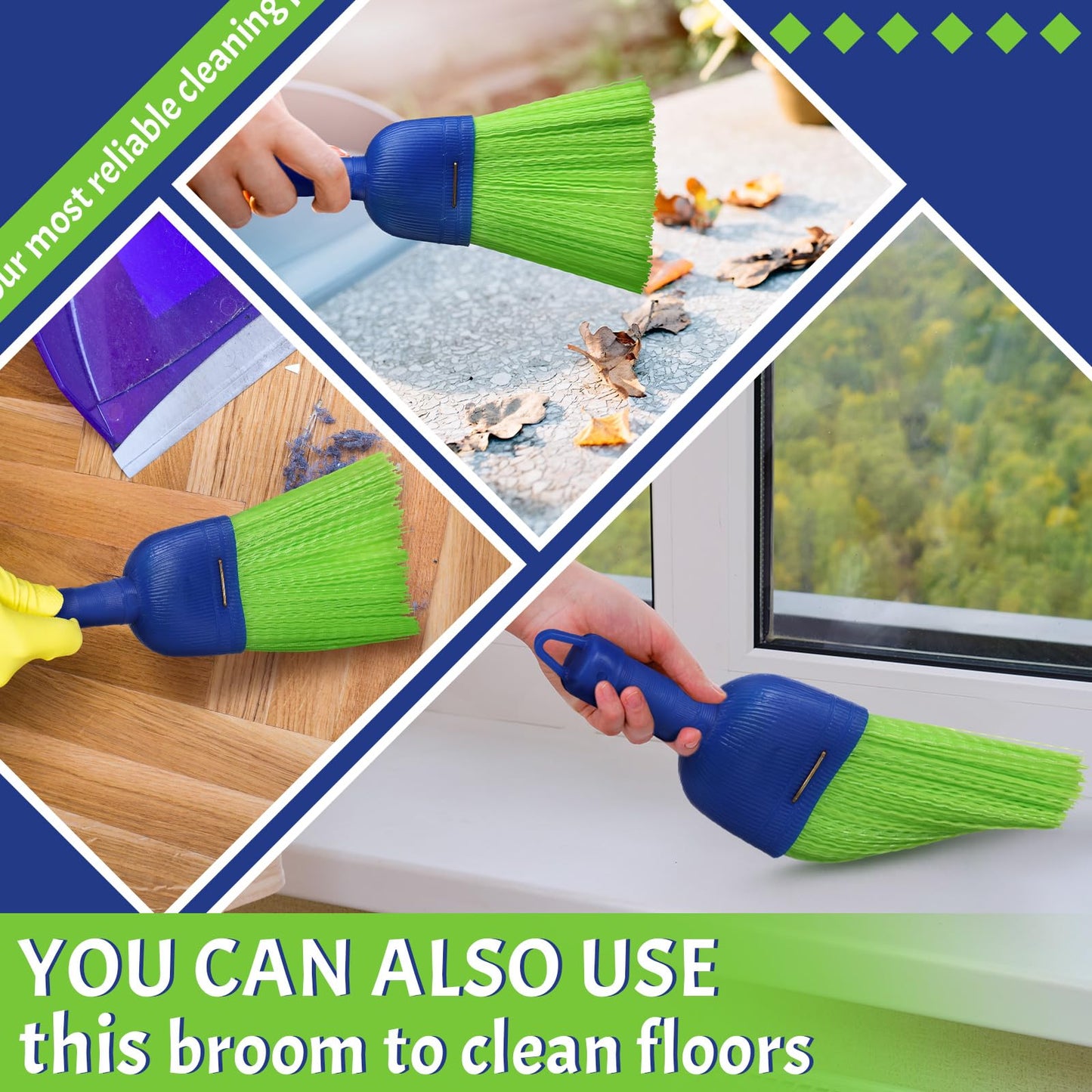 Domensi 6 Pcs Whisk Broom Poly Fiber Handheld Brush Hand Brush Outdoor Car Broom with Hang Hole for Cleaning Inddoor Porches Floors Decks Driveways Dirt Dust