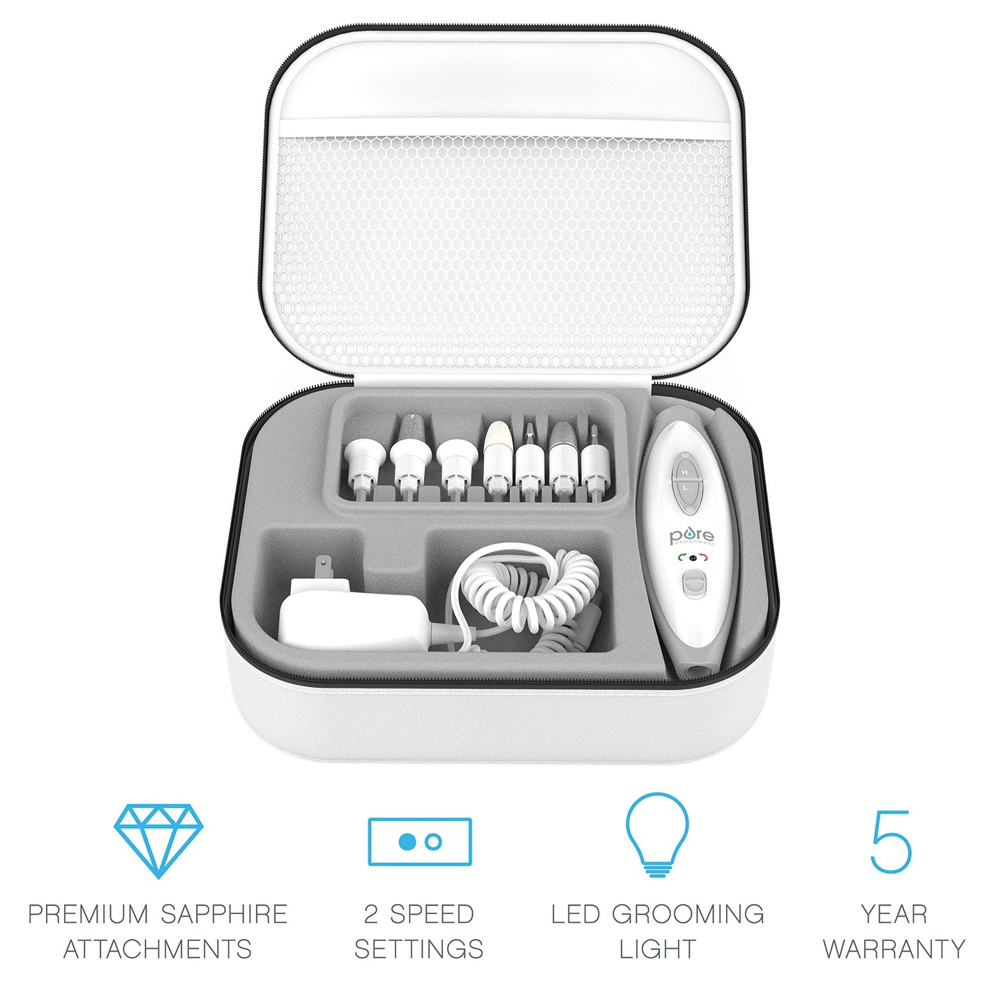 PureNails 7-piece Professional Manicure & Pedicure System - Powerful Electric Nail Drill for Salon-quality Grooming of Hands & Feet At Home