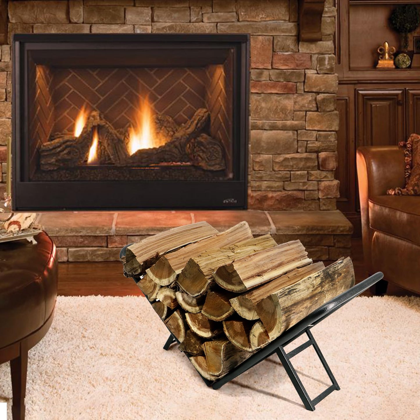 BiggerFire Firewood Rack, Foldable 2FT Firewood Rack Firewood Holder Holder for Fireplace Wood Storage, Log Holder Stand Steel Firewood Stand for Outdoor Indoor Fireplace(Black)