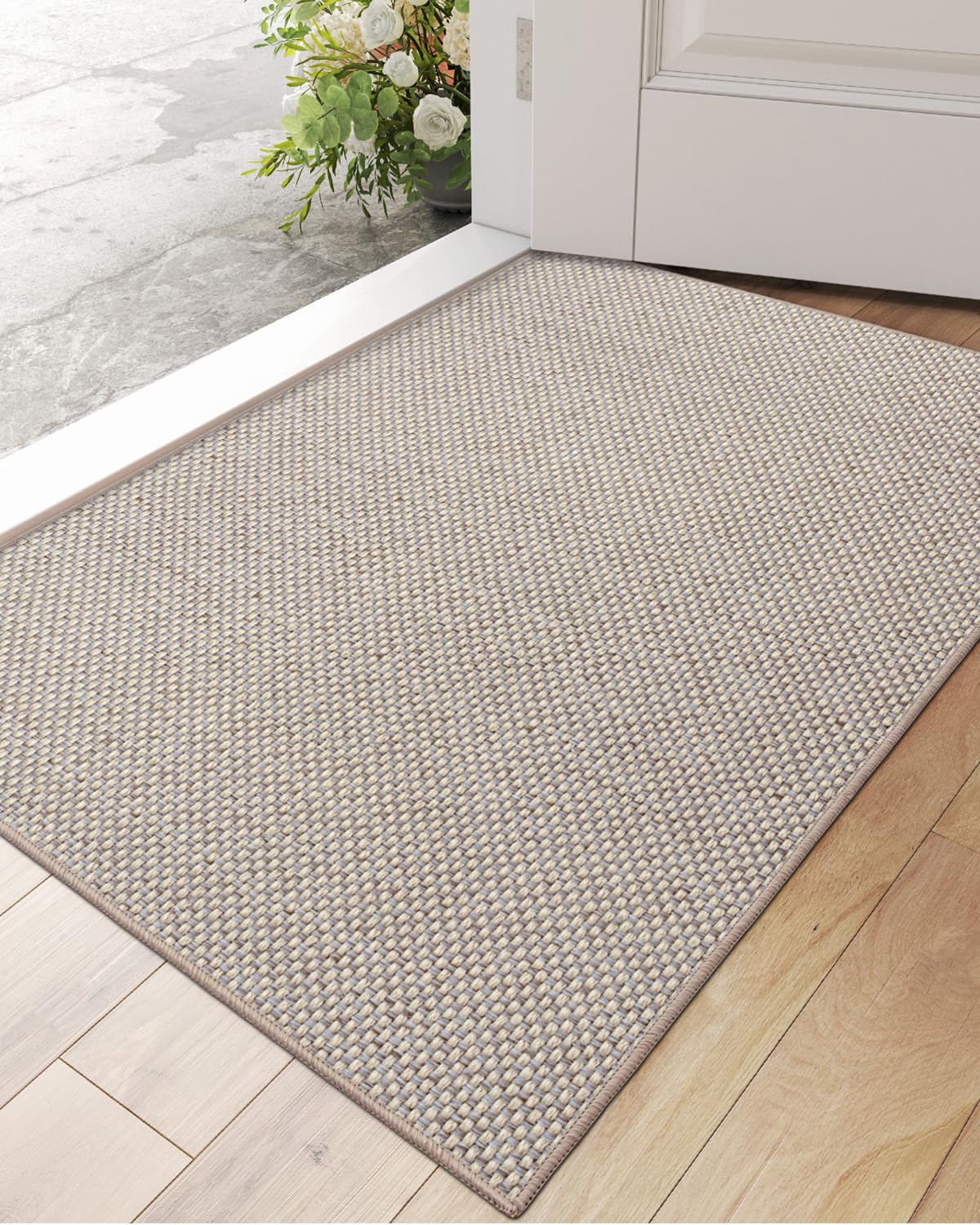 DEXI Front Door Mat Indoor, 24x36 Dirt Trapper Absorbent, Low Profile Non Slip Entrance Rug, Easy Clean Washable Inside Doormat for Entryway, Living Room, Laundry Room, Beige