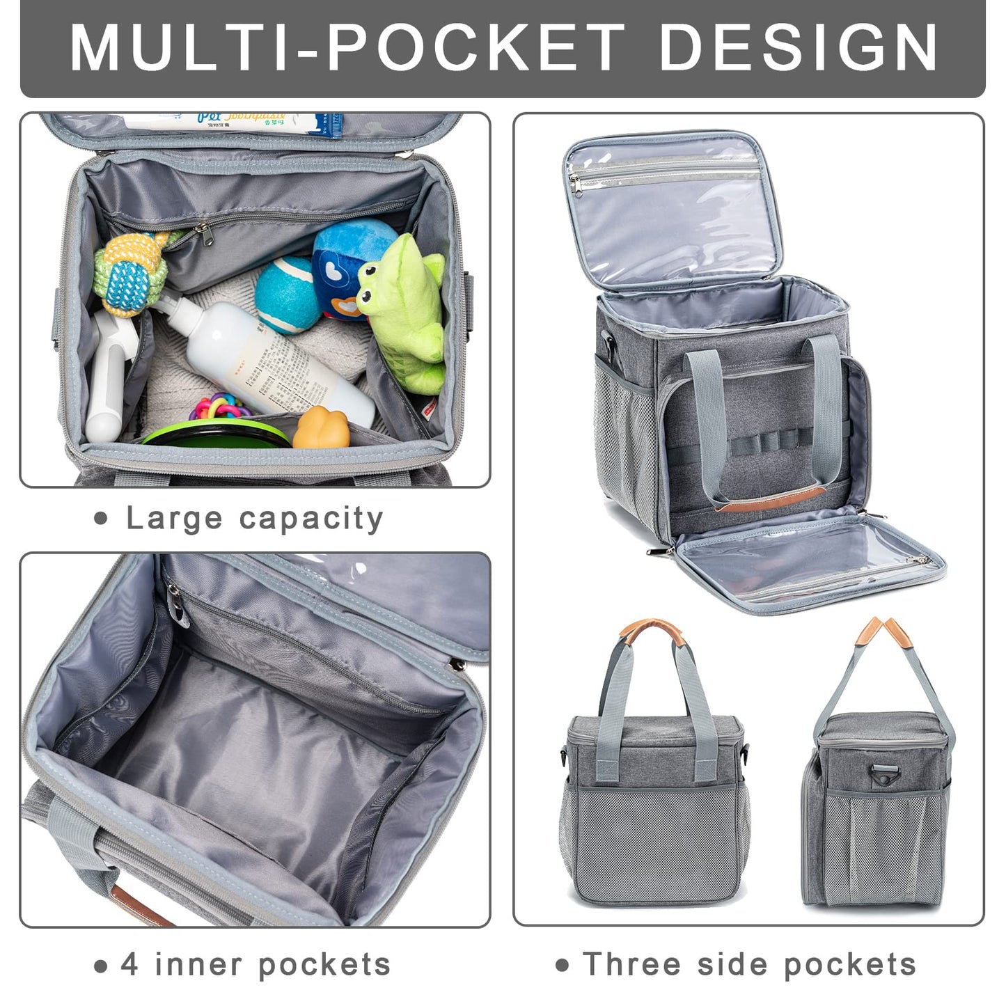 BABEYER Pet Grooming Bag, Dog Grooming Supplies Organizer Tote Bag, Perfect for Pet Grooming Tool Kit Accessories-Grey