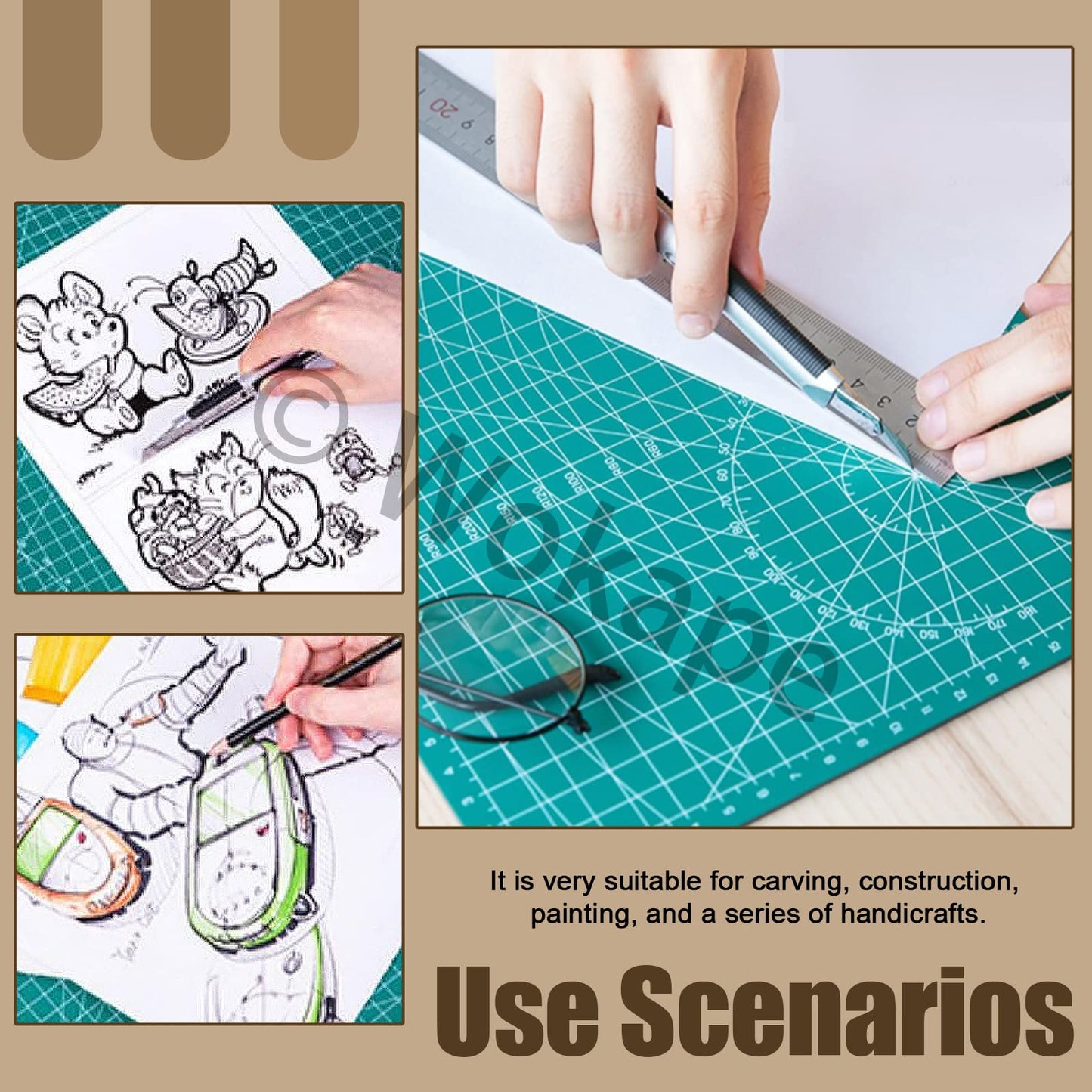 Wokape 10Pcs Stainless Steel Cork Back Rulers Accessories Kit, Including 6" 12" 18" Straight Edge Cork Base Rulers, Craft Knife Precision Hobby Knife Kit, HB Pencils with Erasers for Drafting