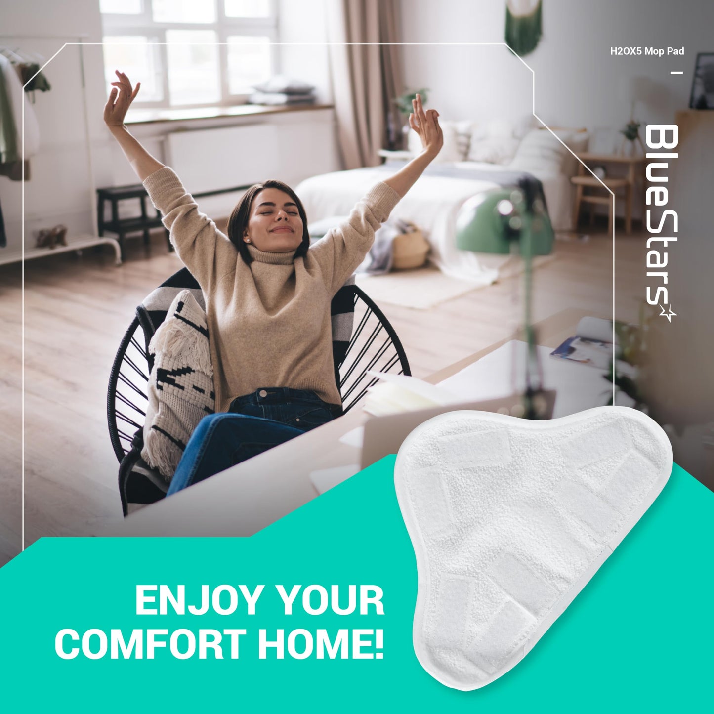 BlueStars 10 Pack Ultra Durable Washable Microfibre Steam Mop Pads Floor Replacement Part Exact Fit for H2O X5 H20 Models - Easy to Install - Washable and Reusable for Steam Mop X5