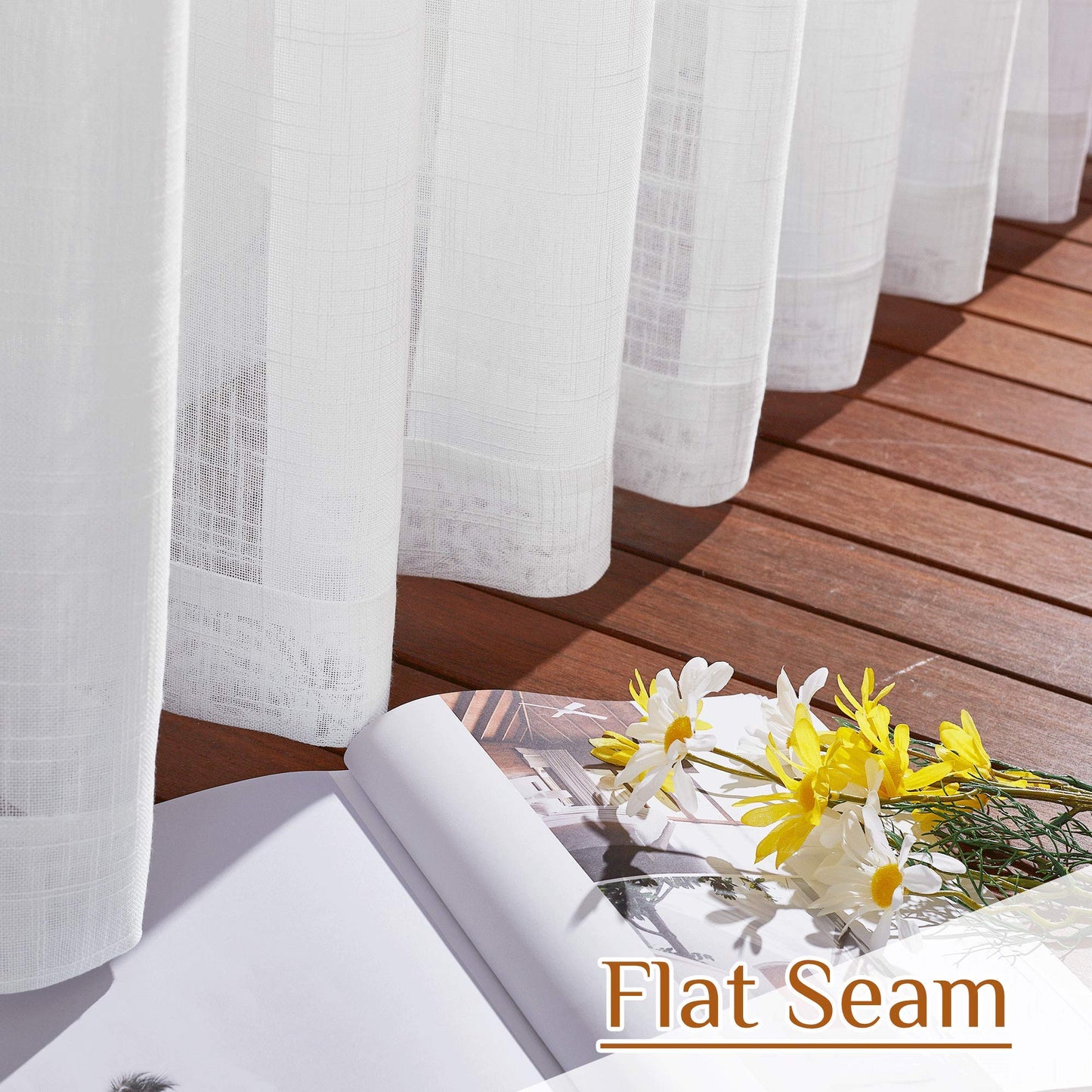 NICETOWN Linen Textured White Sheer Curtains 84 inches Long for Living Room, Semi Sheer Voile Panels Rod Pocket & Back Tab Design Translucent Privacy Protect for Bedroom/Kitchen, 52W x 84L, Set of 2