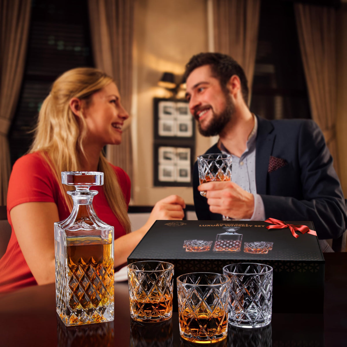 Lighten Life Whiskey Decanter Set for Men, Italian Crystal Glass Decanter with 4 Whisky Glasses in Gift Box, Unique Gifts for Him Dad Husband Brother, Mens Birthday Gift, Cool Bourbon Scotch Liquor