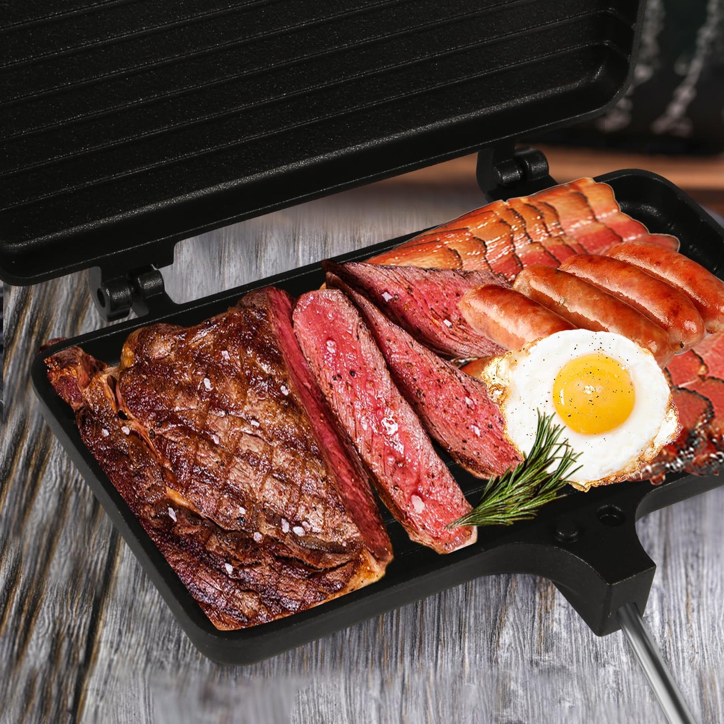 Double Pie Irons, Non-Stick Pie Irons for Camping Cast Iron with 4 Removable Handles Portable Campfire Sandwich Maker Mountain Pie Maker, Do not Grill Directly on Charcoal