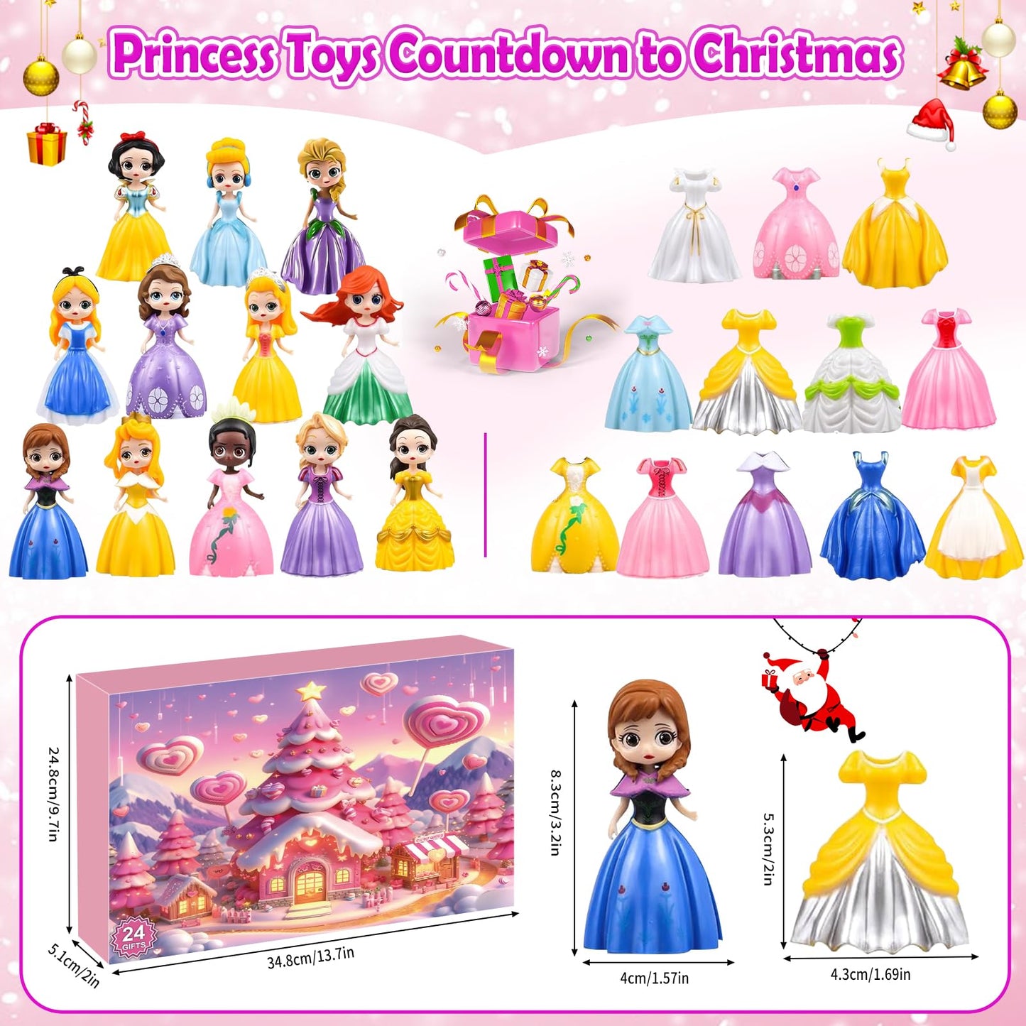 Advent Calendar 2025 for Girls, Princess Deformation Toy Christmas Countdown Calendars Princess Transformable Toys for Girls Xmas Gifts Party Favors