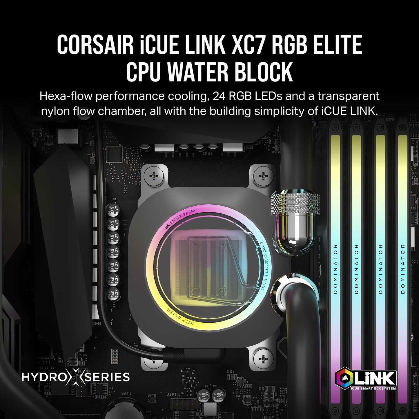 CORSAIR iCUE Link XC7 RGB Elite CPU Water Block - Transparent Flow Chamber - 24 RGB LEDs - Fits Intel® LGA 1700, AMD® AM5 and Older - Stealth Gray