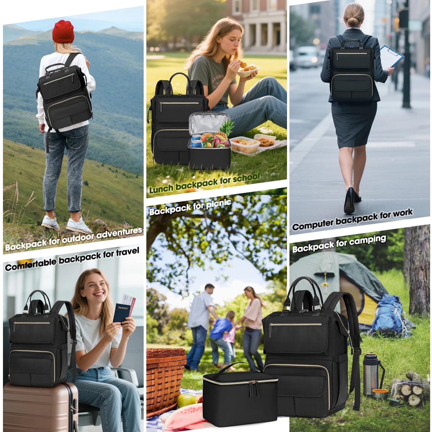 Lunch backpack for Women Men 15.6 Inch Laptop Backpack with USB Port Teacher Nurse Work backpack with insulated bag Travel backpack Water Resistant Computer Backpack for College Business