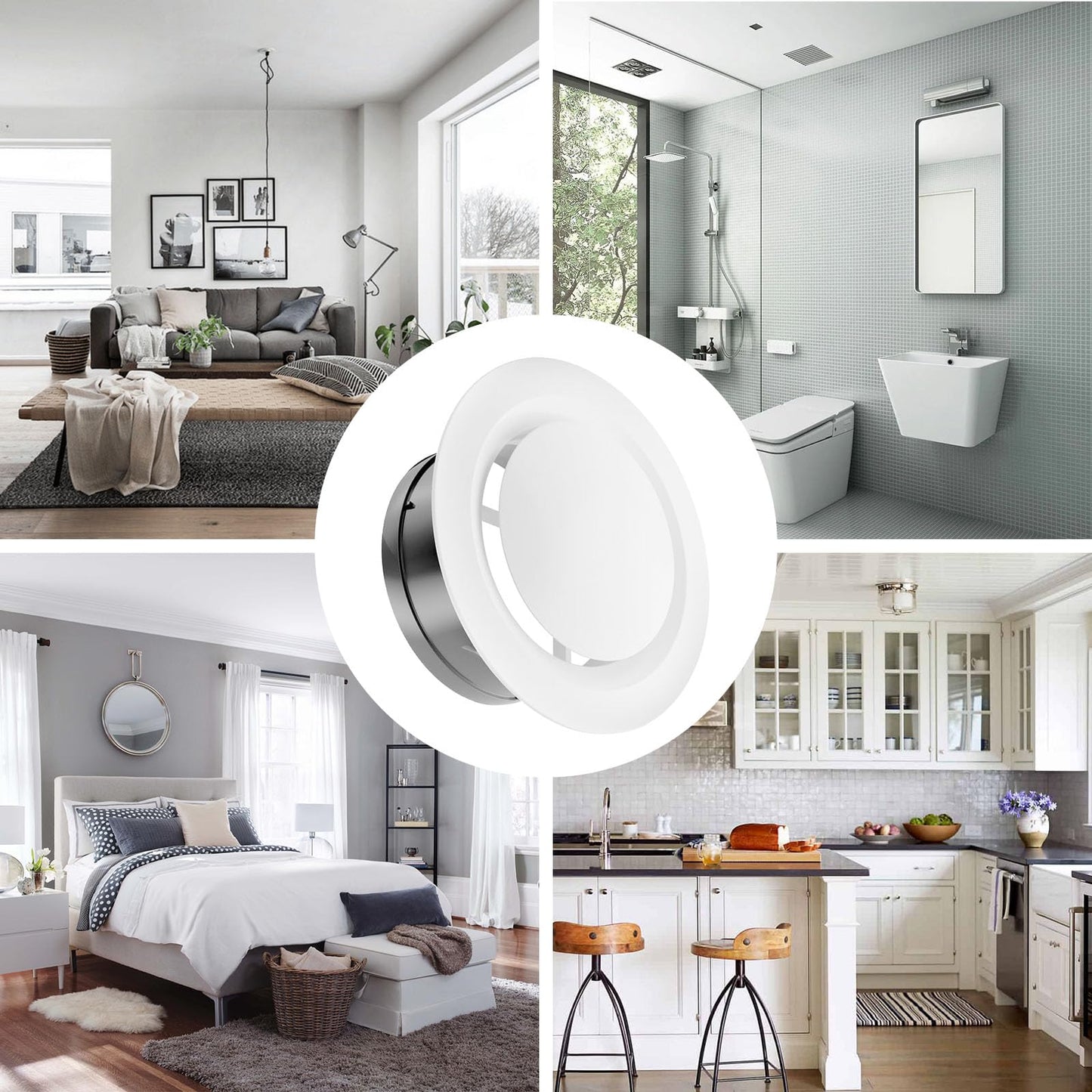 4 Inch Soffit Vent Adjustable Vent Cover, ABS Round Ceiling Vent Covers for Bedrooms, Living Rooms, Bathroom, Offices and Kitchens (4Pack)