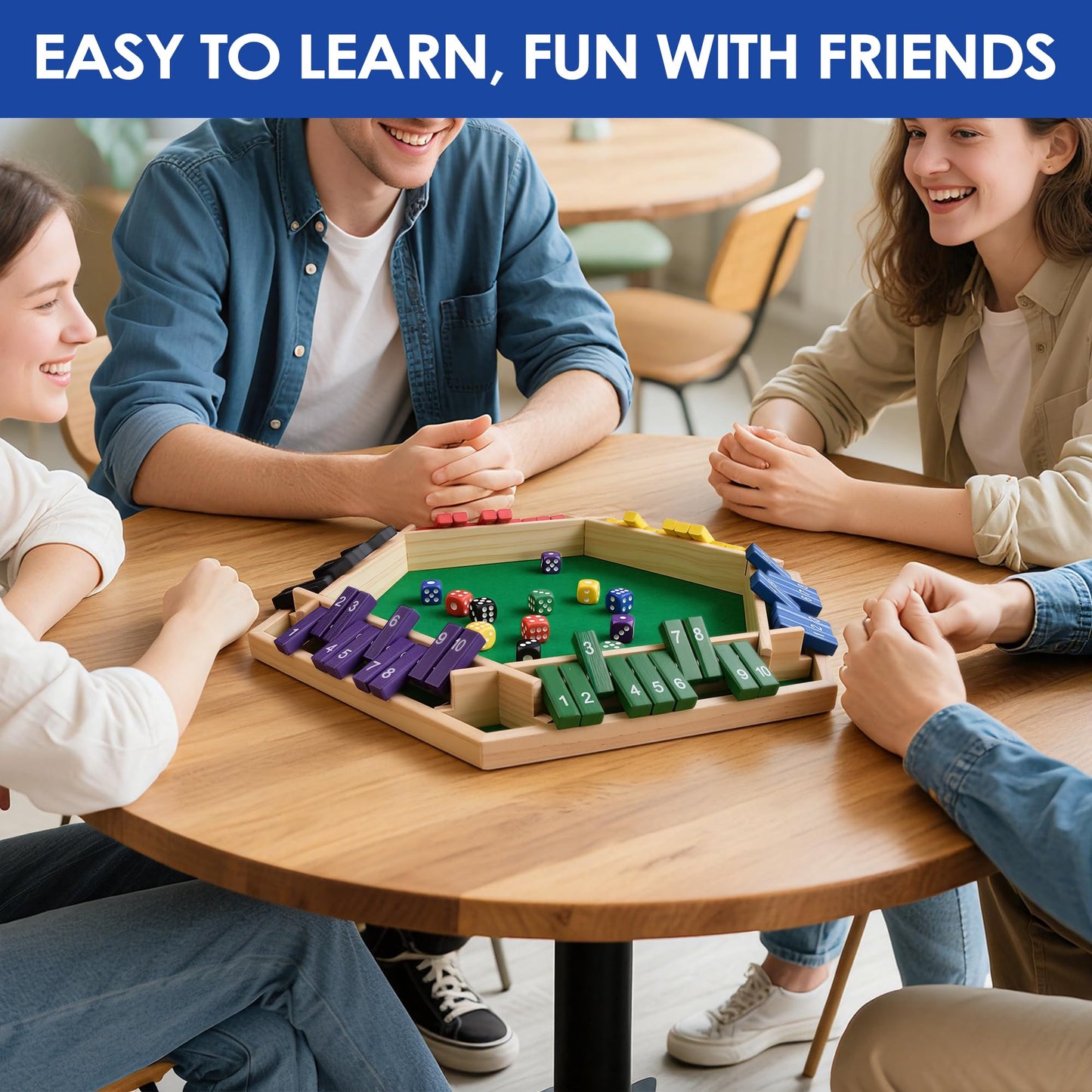 Kiapeak 1-6 Players Shut The Box Dice Game, 10 Numbers Traditional Wooden Pub Bar Board Gam for Classroom, Party, or Pub