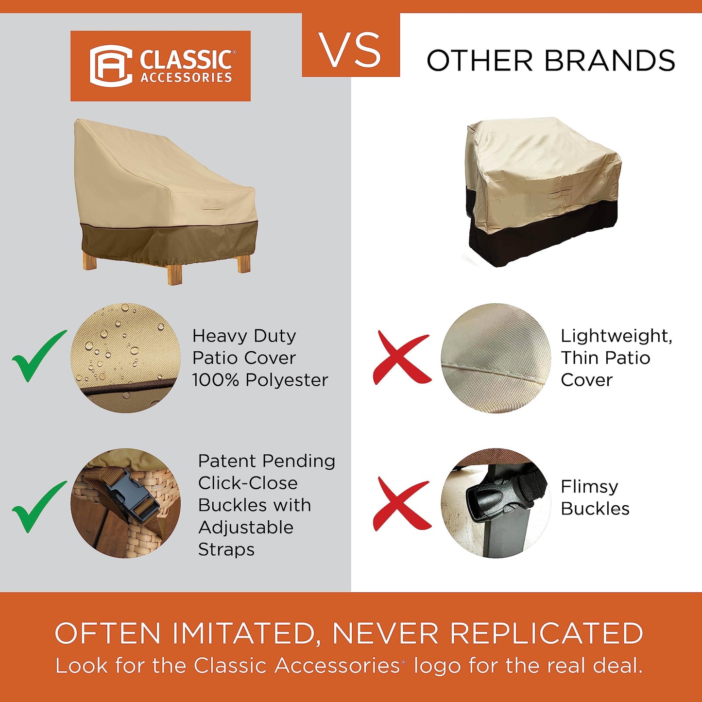 Classic Accessories Veranda Water-Resistant 60 Inch Patio Cushion and Cover Storage Bag, Patio Furniture Covers