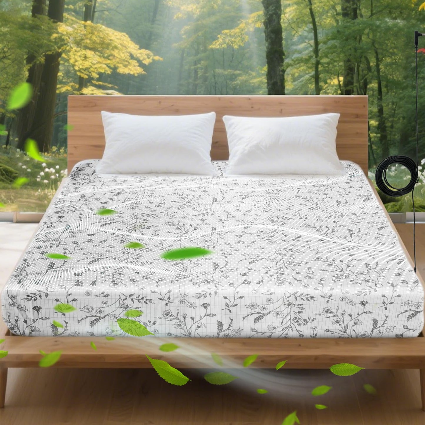 FormiPow Grounding Sheet Queen, 90% Organic Cotton & 10% Silver Fiber Grounding Bed Sheets, 15" Deep Pocket Grounding Sheets for Better Sleep, Stress Relief - 60" x 80" x 15" (Black Floral Pattern)