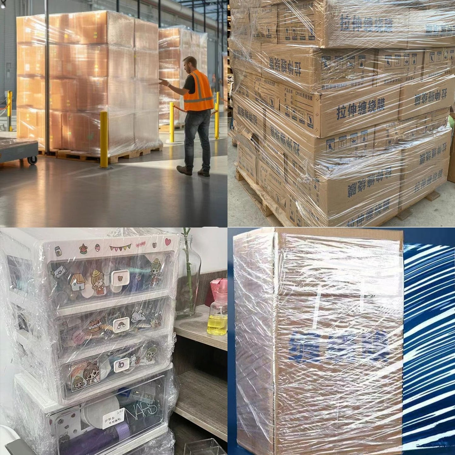 CHUANGSEED 2-Pack Clear Stretch Film Wrap15"x1500Ft 70Gauge Industrial Strength with Plastic Handle, Plastic Pallet Supplies Durable Self-Adhering for Packing, Moving, Heavy Duty Shrink Film Rolls