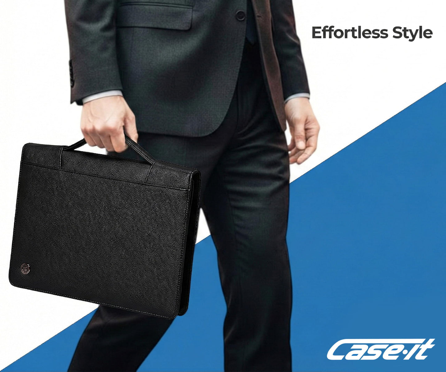 Case-it Executive Zipper Padfolio with Removable 3-Ring Binder and Letter Size Writing Pad, Pebbled Faux Leather Black (PAD-40)