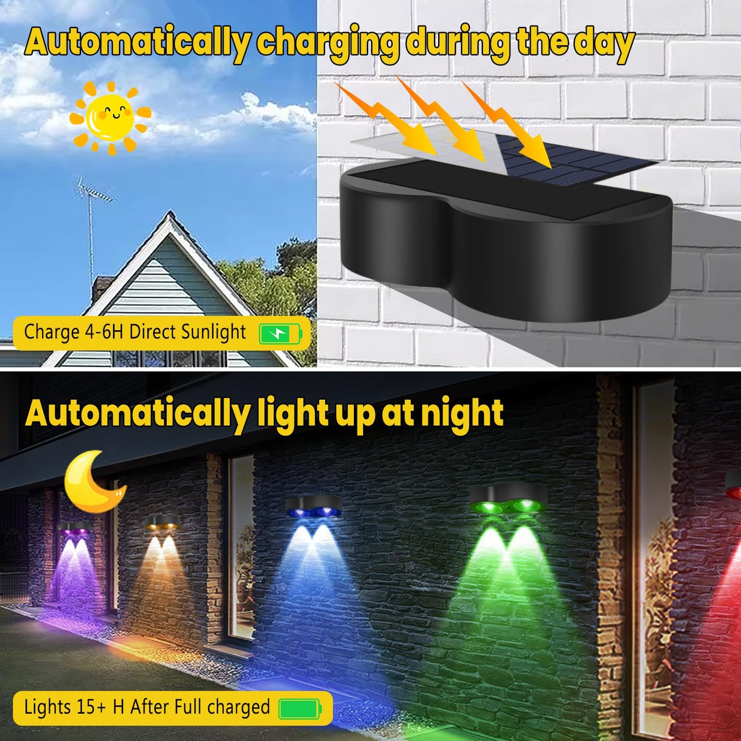 Jsvacva 12 Pack Solar Lights Outdoor, Cold White/Warm White/RGB Lock Mode, 8 Color Glow Solar Fence Lights with Spot Lensed, Waterproof IP65 LED Solar Lights for Garden, Deck, Wall, Porch, Stairs