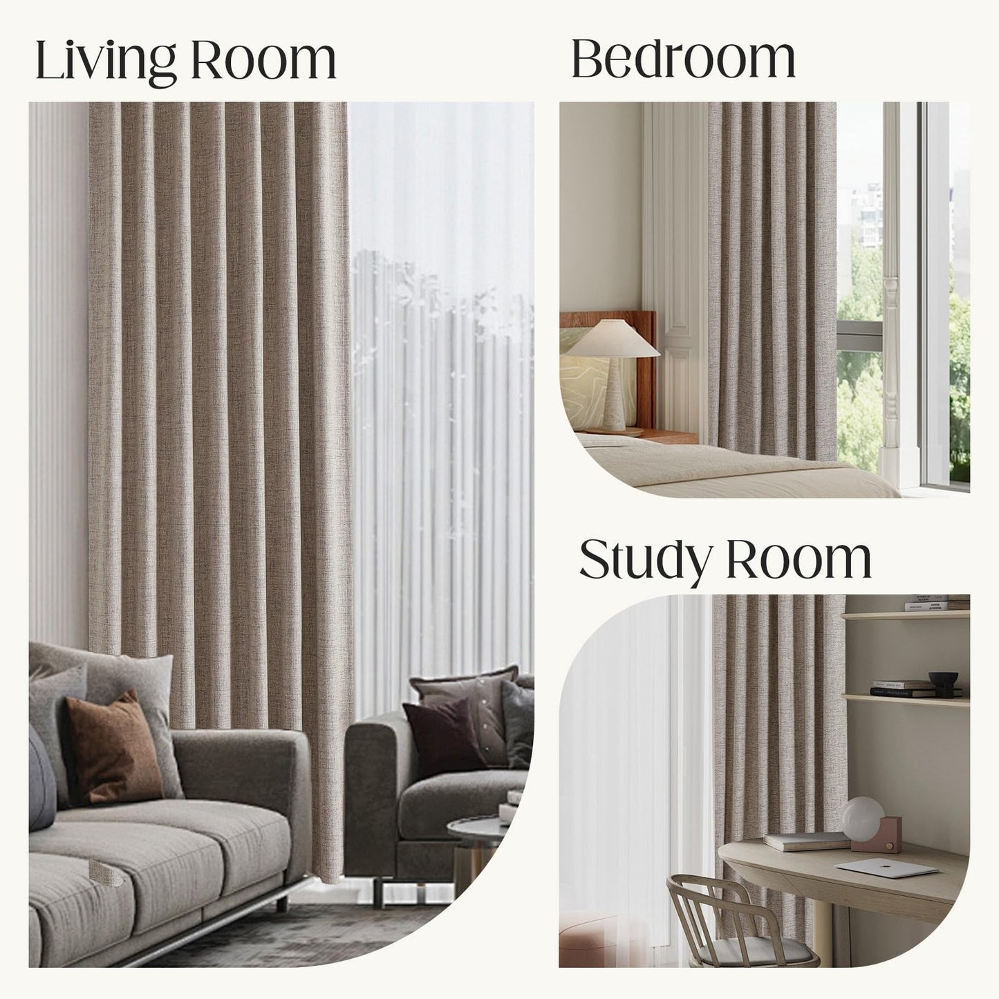 CUCRAF 100% Blackout Curtains 2 Panels,Linen Black Out Curtains 84 Inch Long Room Darkening Thermal Insulated Opaque Curtains for Bedroom Living,Back Tab & Rod Pocket (52Wx84L Inch, Linen)