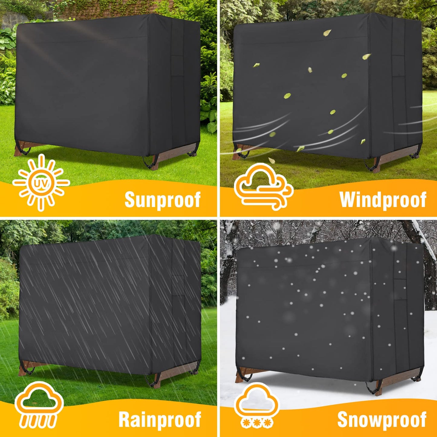 Velway Outdoor Swing Cover 3 Triple Seater Waterproof Patio Hammock Cover 87x49x70 All Weather Windproof Glider Chair Cover for Garden Furniture, Black