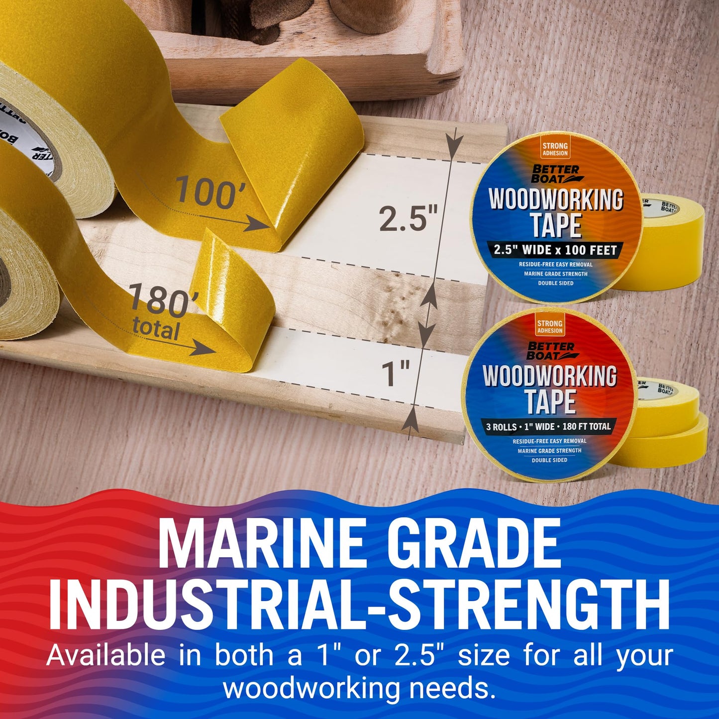 Double Sided Tape Woodworking Tape for Woodworking Tools Two Sided Tape Heavy Duty CNC and Acrylic Router Templates for Woodworking 2 Sided Tape Wood Working Tools Marine Grade Removable 1" x 180 FT