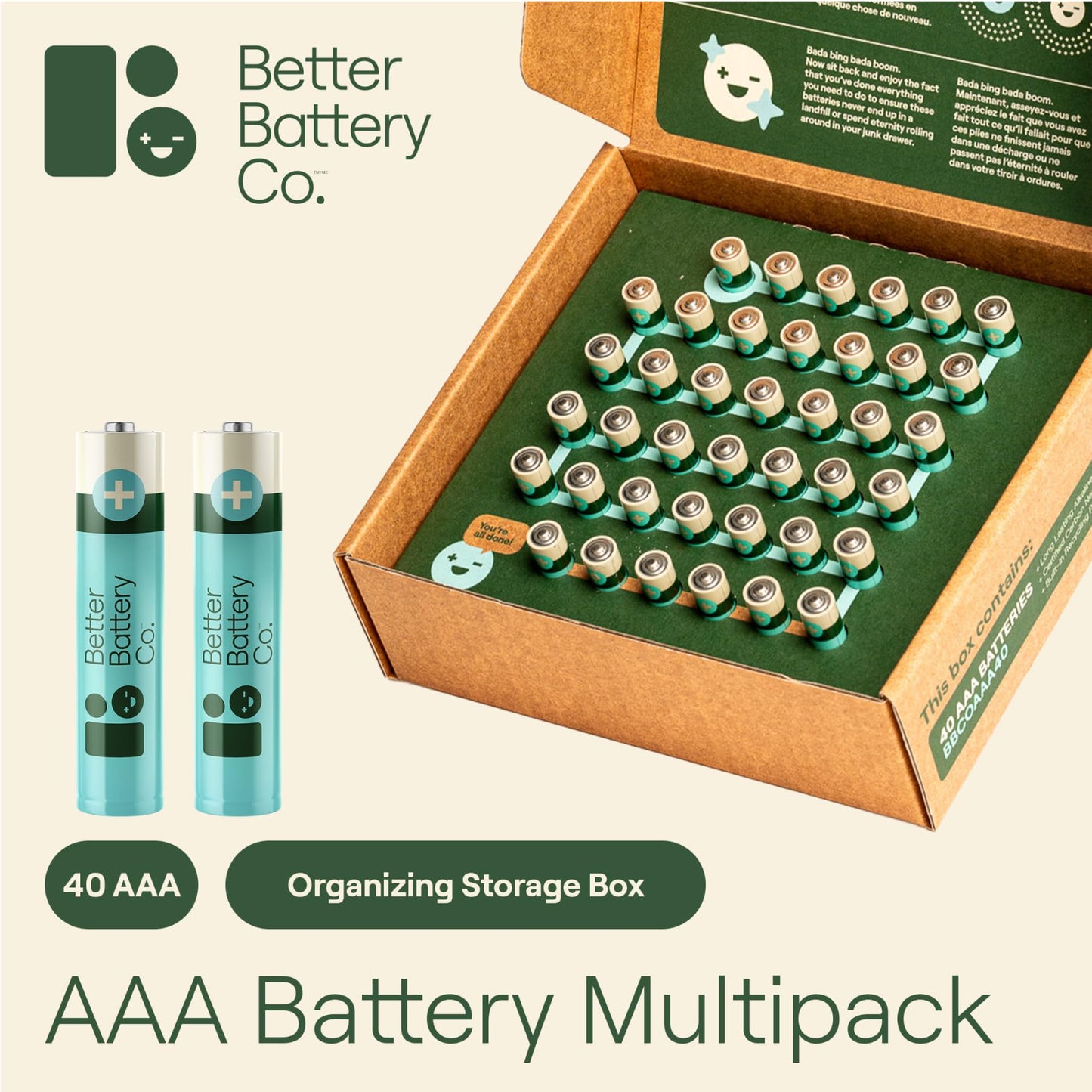 Better Battery Alkaline AAA Batteries - Long Lasting Performance Carbon Neutral Batteries with Storage Box and Recycling Program – 40 Pack