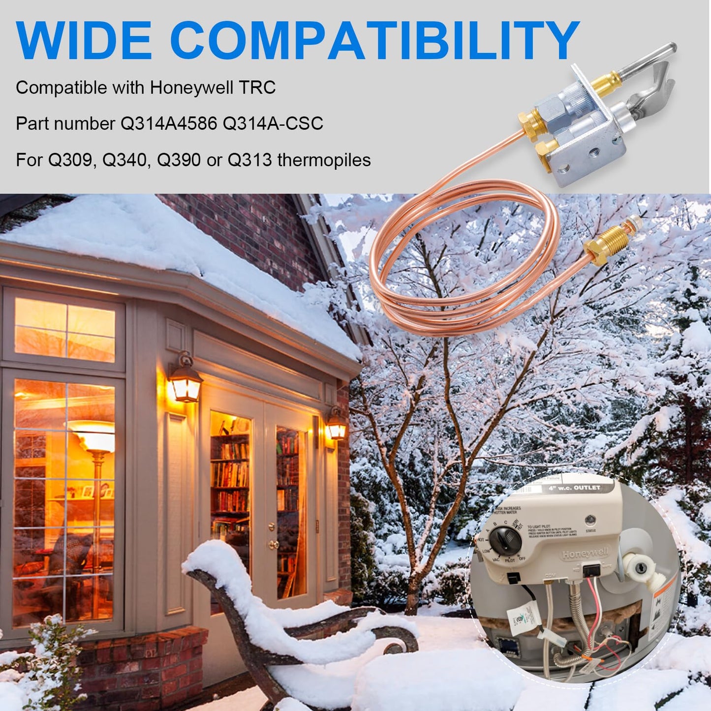 Q314A4586 Pilot Burner Assembly, Pilot Burner Flame Head and Thermocouple, Natural Gas and Propane Pilot Burner with Thermocouple Kit for Gas Furnaces Boilers Water Heater