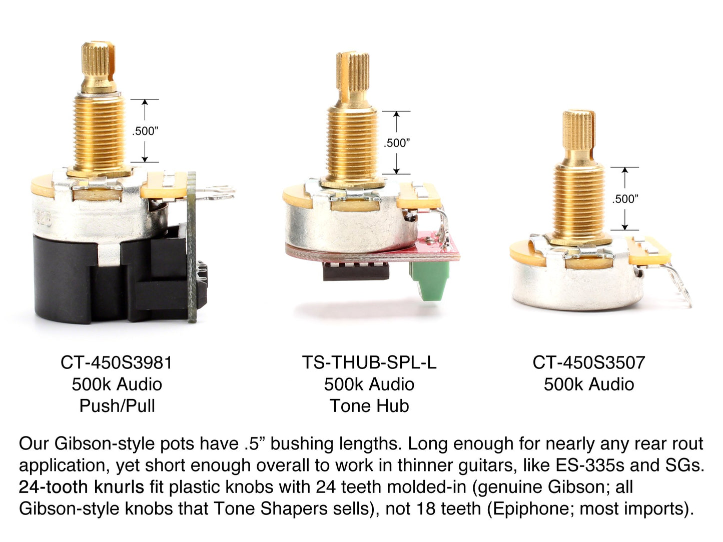 ToneShaper Pot Pack for Gibson, 500K Audio, 2 Volume, 2 Tone